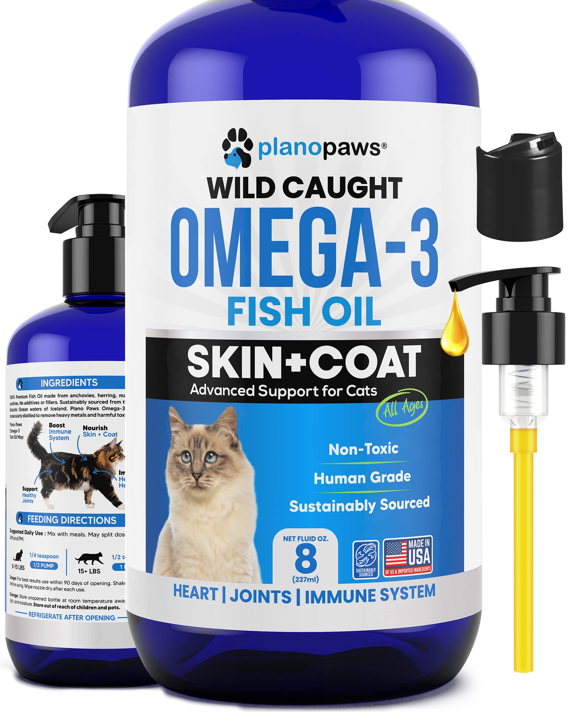 Omega 3 Fish Oil for Cats - Better Than Salmon Oil - Kitten & Cat Vitamins and Supplements - Cat Dandruff Treatment - Liquid Fis