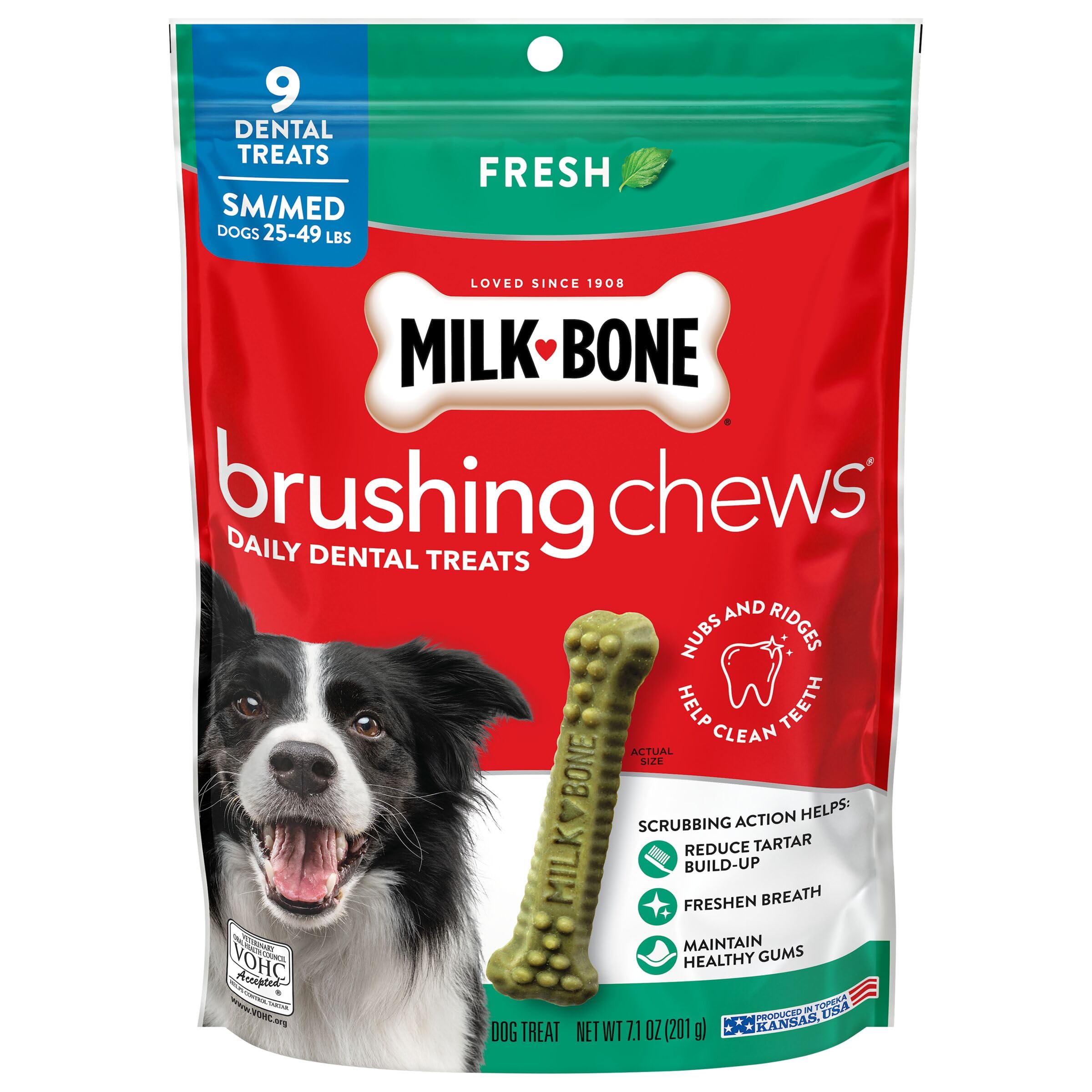 Milk-Bone Brushing Chews Daily Dental Dog Treats, Small/Medium Treats, 7.1 Ounce Pouch