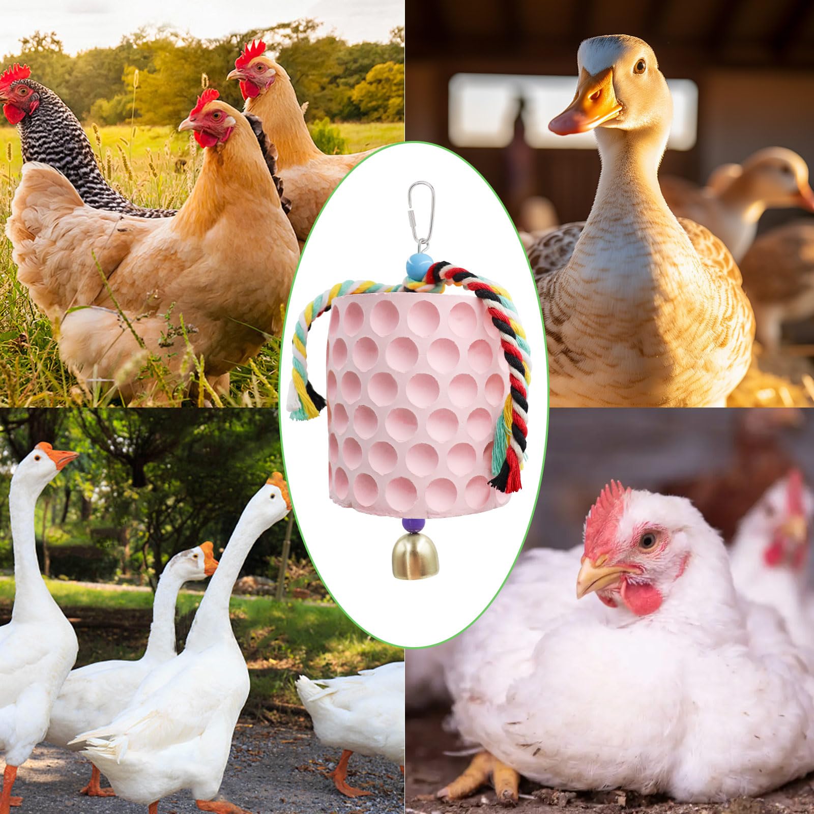 MinrzPet Chicken Coop Accessories, Chicken Beak Grinding Calcium Stone with Bell, Chicken Toys for Coop, Chicken Enrichment Toys