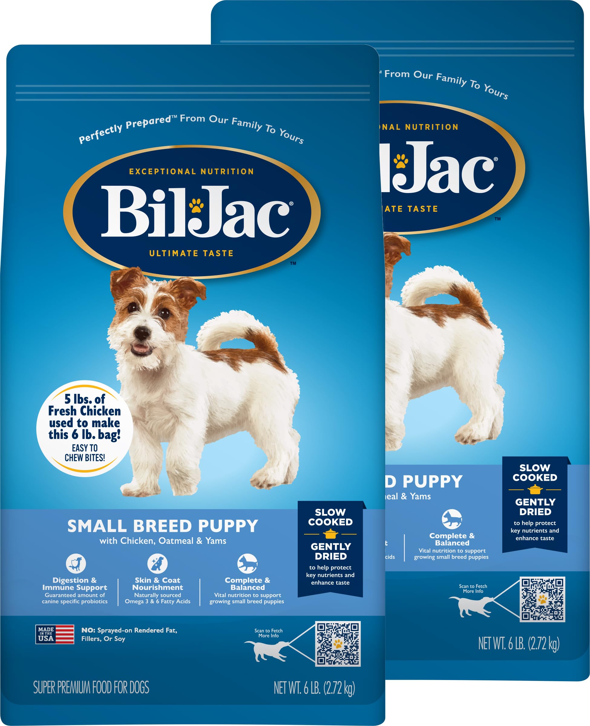 Bil-Jac Puppy Food Small Breed Formula Dry Dog Food 6 lb Bag - Chicken, Oatmeal & Yams - Super Premium Since 1947 (2-Pack)