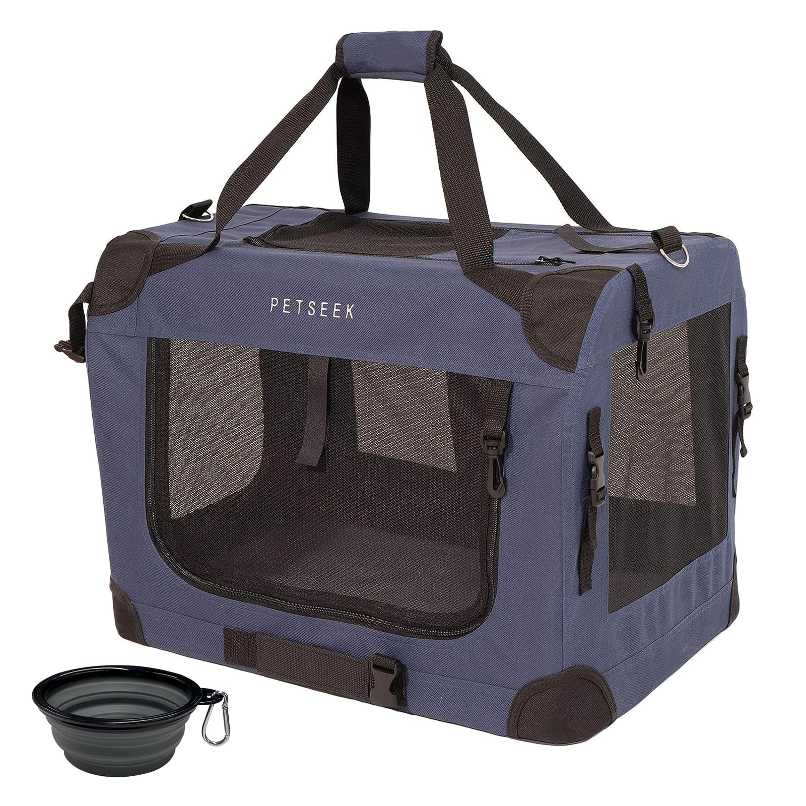 Petseek Extra Large Cat Carrier Soft Sided, Portable Small Dog Carrier for 2 Cats, 24x16.5x16 Car Travel Folding Comfortable Des