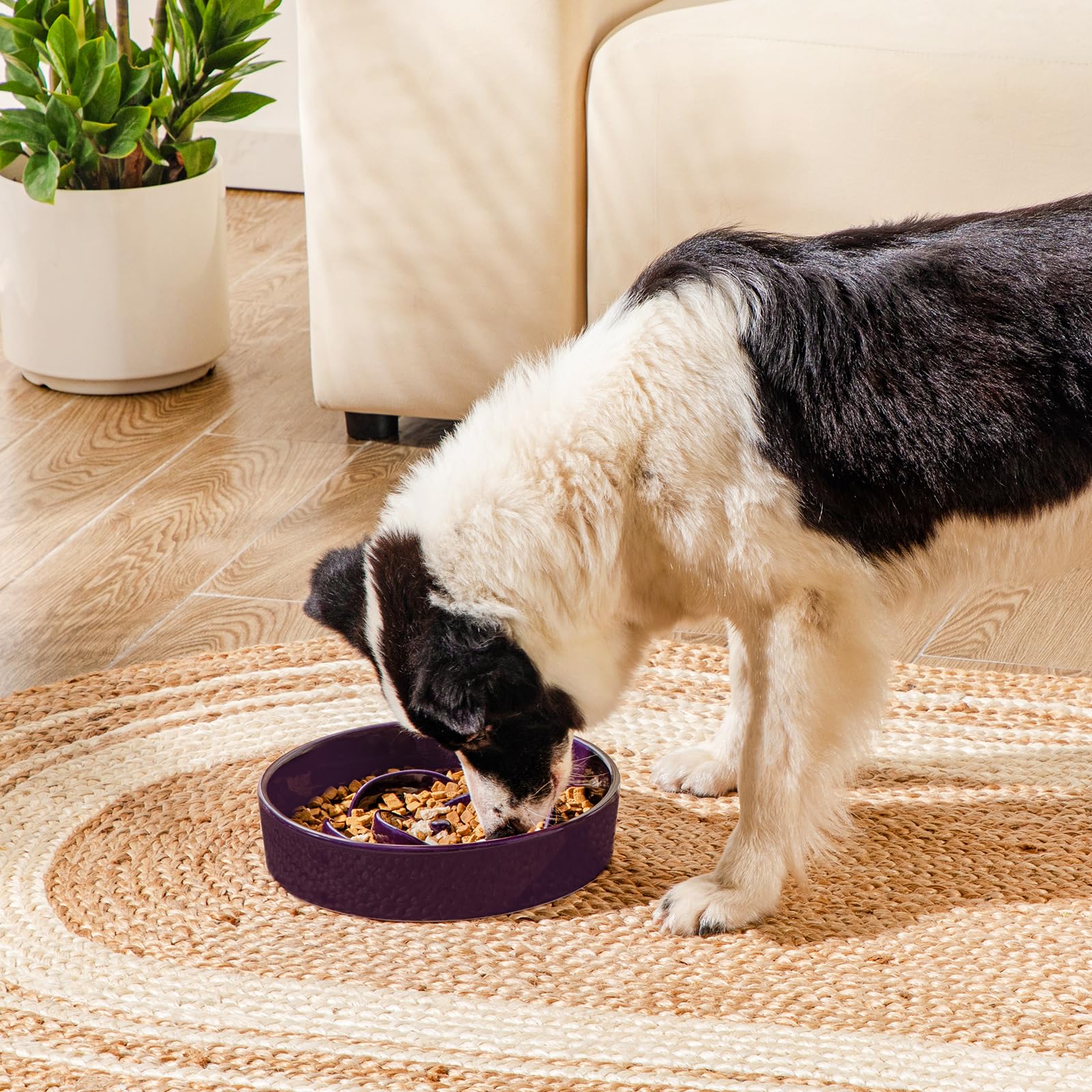 vancasso Slow Feeder Dog Bowl, 3 Cups Ceramic Slow Feeder for Large Breed, Puzzle Maze Dog Food Bowl for Fast Eater, Dark Purple