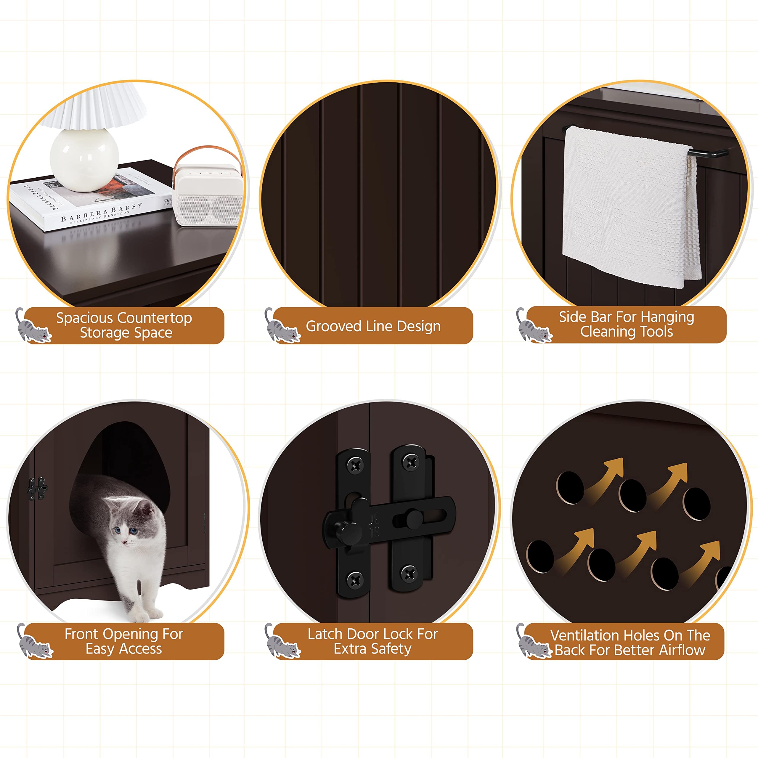 Yaheetech Cat Litter Box Enclosure, Litter Box Furniture Hidden With Towel Bar, Wooden Cat Washroom, Dog Proof Cat Litter Box Cabinet, Indoor Cat House, Side End Table, Espresso