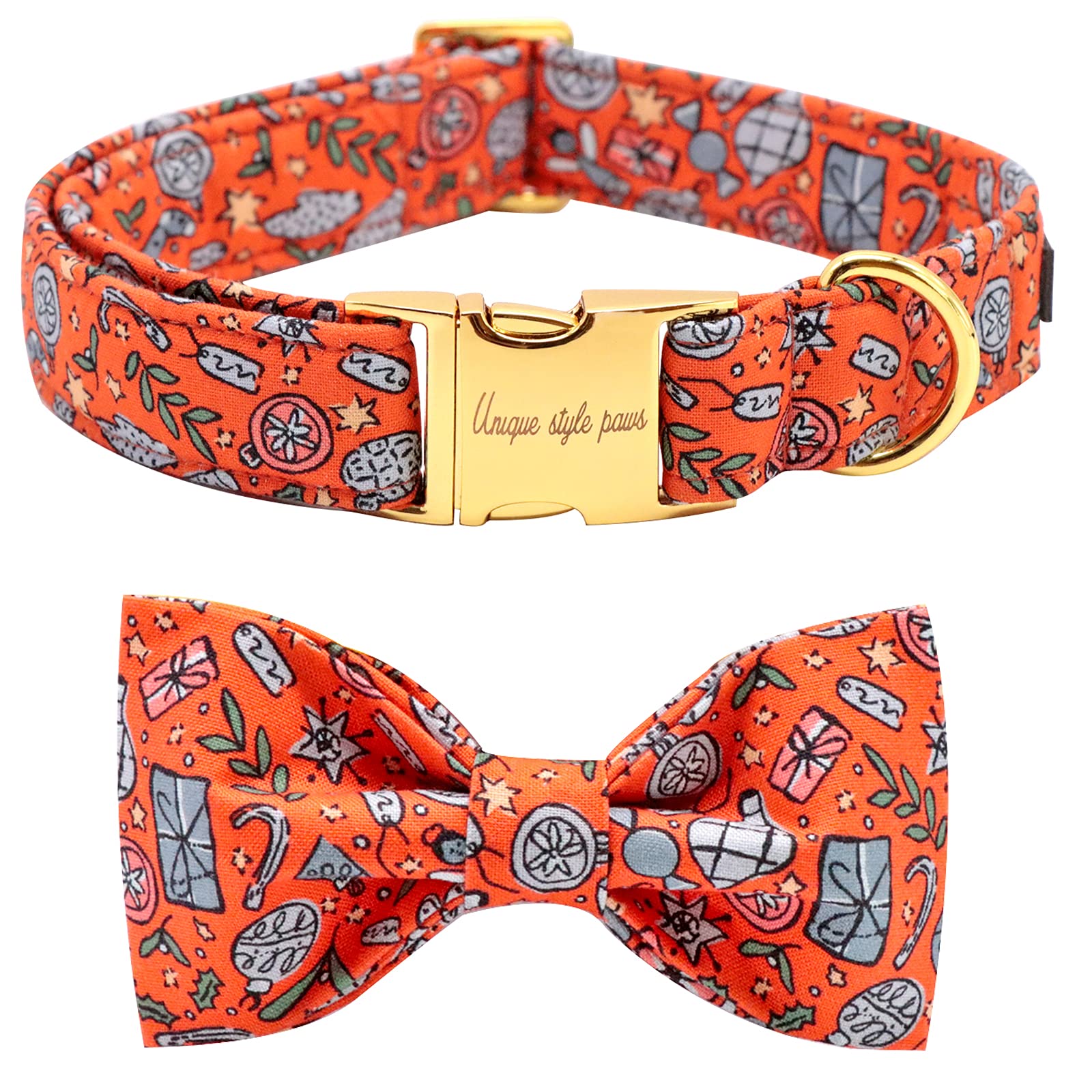 Unique Style Paws Christmas Dog Collar With Bow, Puppy Collar Pet Gift Adjustable Dog Collar Soft And Comfy Bowtie Collars For X