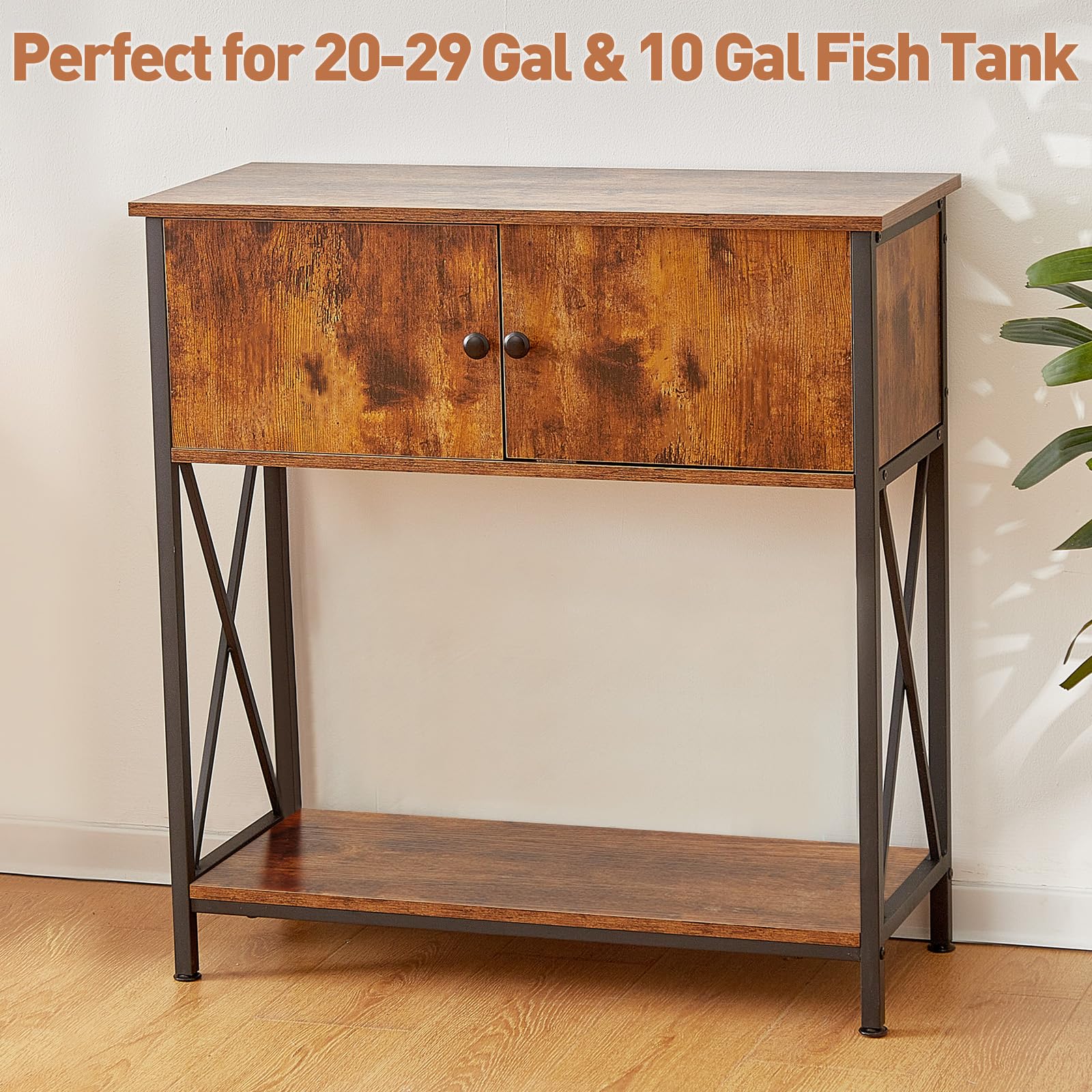 LAQUAL 20-29 Gallon Aquarium Stand with Cabinet, 20 Gallon Long Fish Tank Stand with 31L * 12W Tabletop, Double Heavy Metal