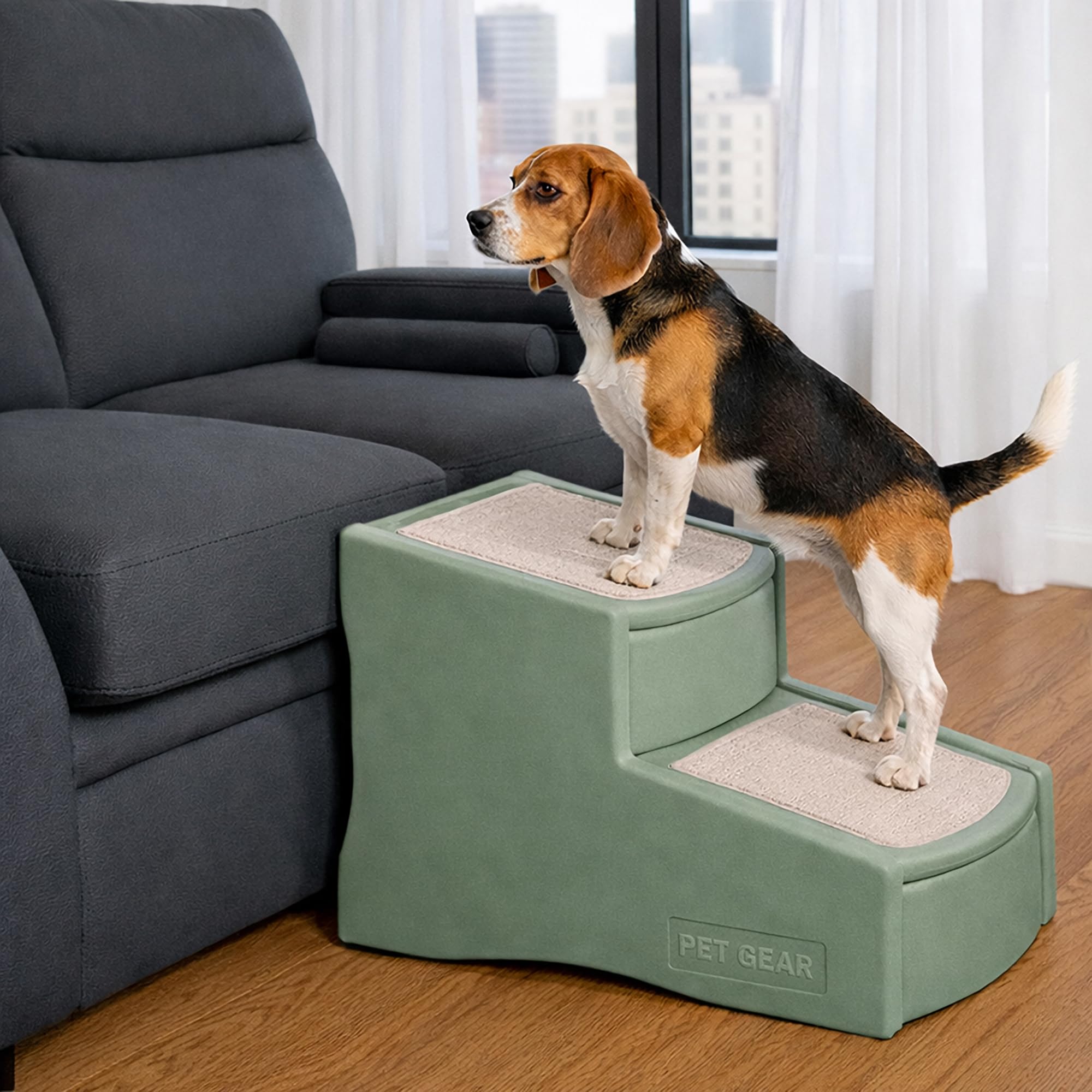 Pet Gear Easy Step II Pet Stairs, 2 Step for Cats/Dogs up to 150 Pounds, Portable, Removable Washable Carpet Tread, No Tools Req