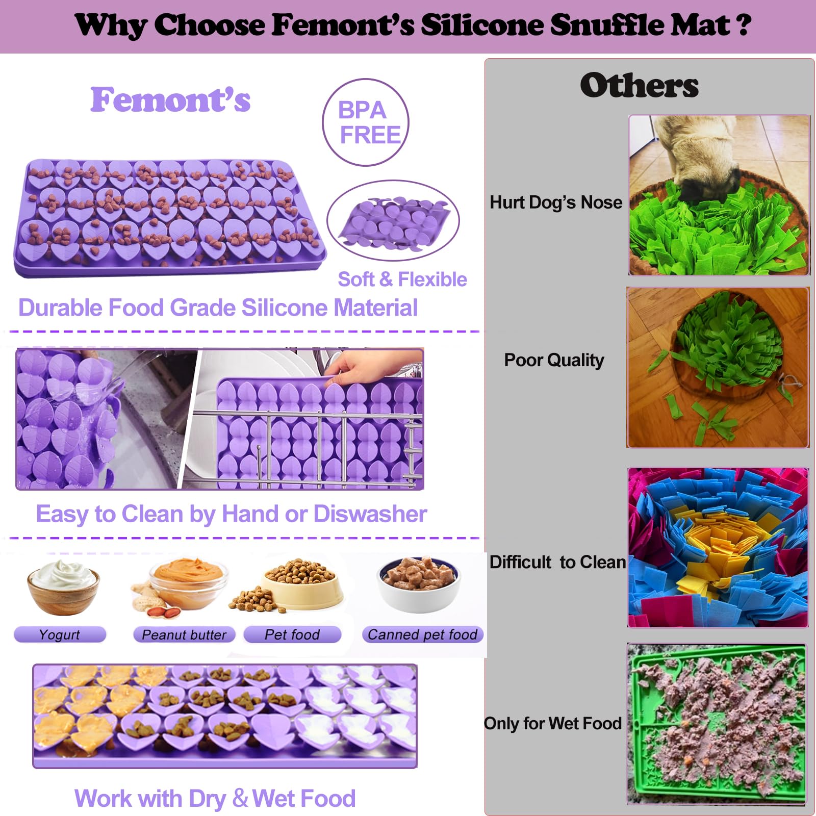 Femont Snuffle Mat for Medium Dogs,Silicone Slow Feeder Lick Mat for Dogs Slow Eating,Encourages Natural Foraging Skill,Interact