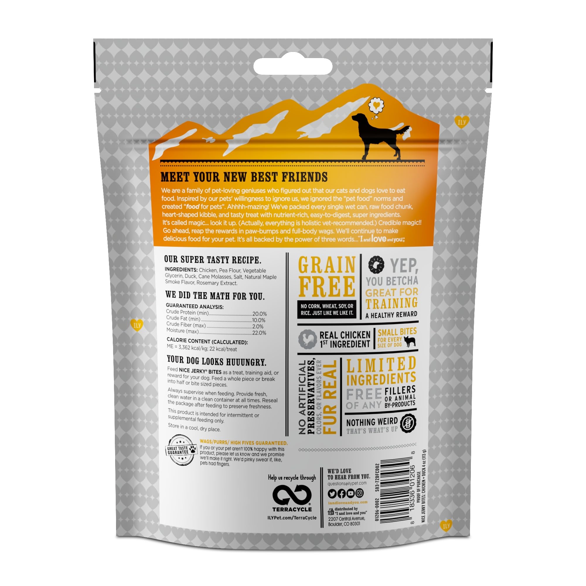 I and love and you Nice Jerky Bites - Chicken + Duck - Grain Free, Real Beef, Training Treat, Chewy Dog Treats, Filler Free, 4oz