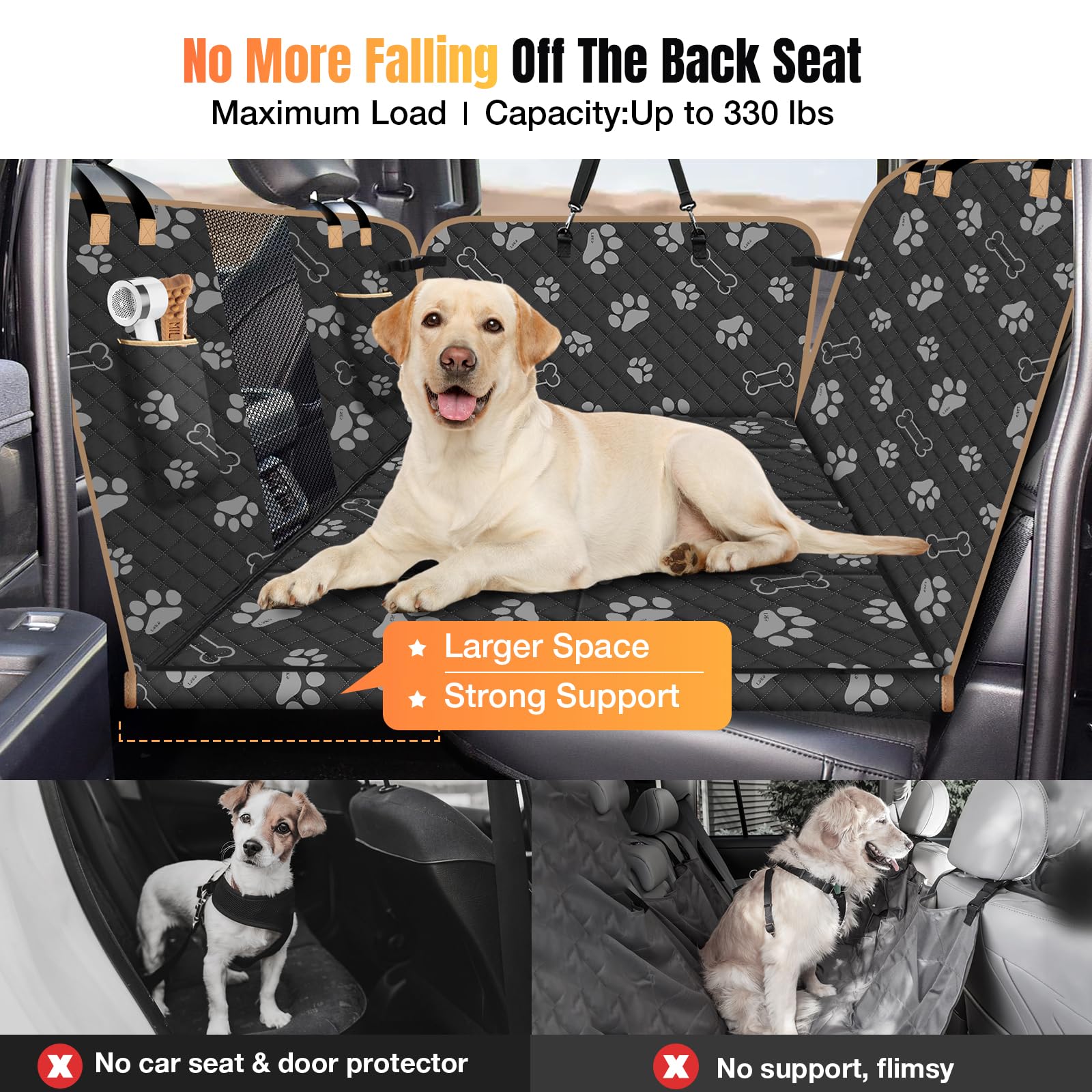 Lekespring Dog Car Seat Cover For Back Seat, Larger Dog Car Bed Cover With Strong Bottom, Car Back Seat Extender Hammock For Ful