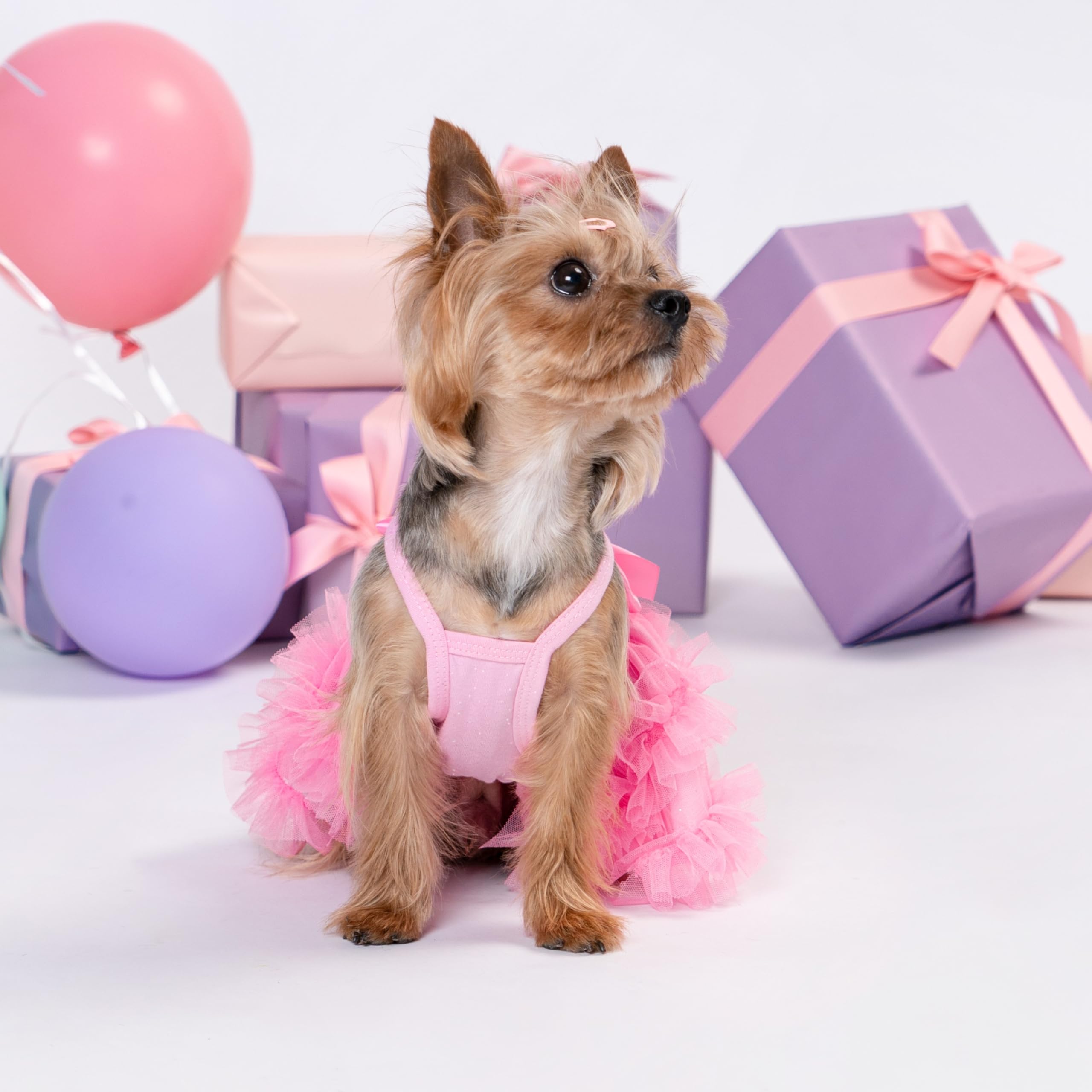 Fitwarm Sparkly Dog Tiered Dress, Fancy Dog Clothes For Small Dogs Girl, Bohemian Doggie Birthday Outfit, Pet Apparel, Pink, Xs