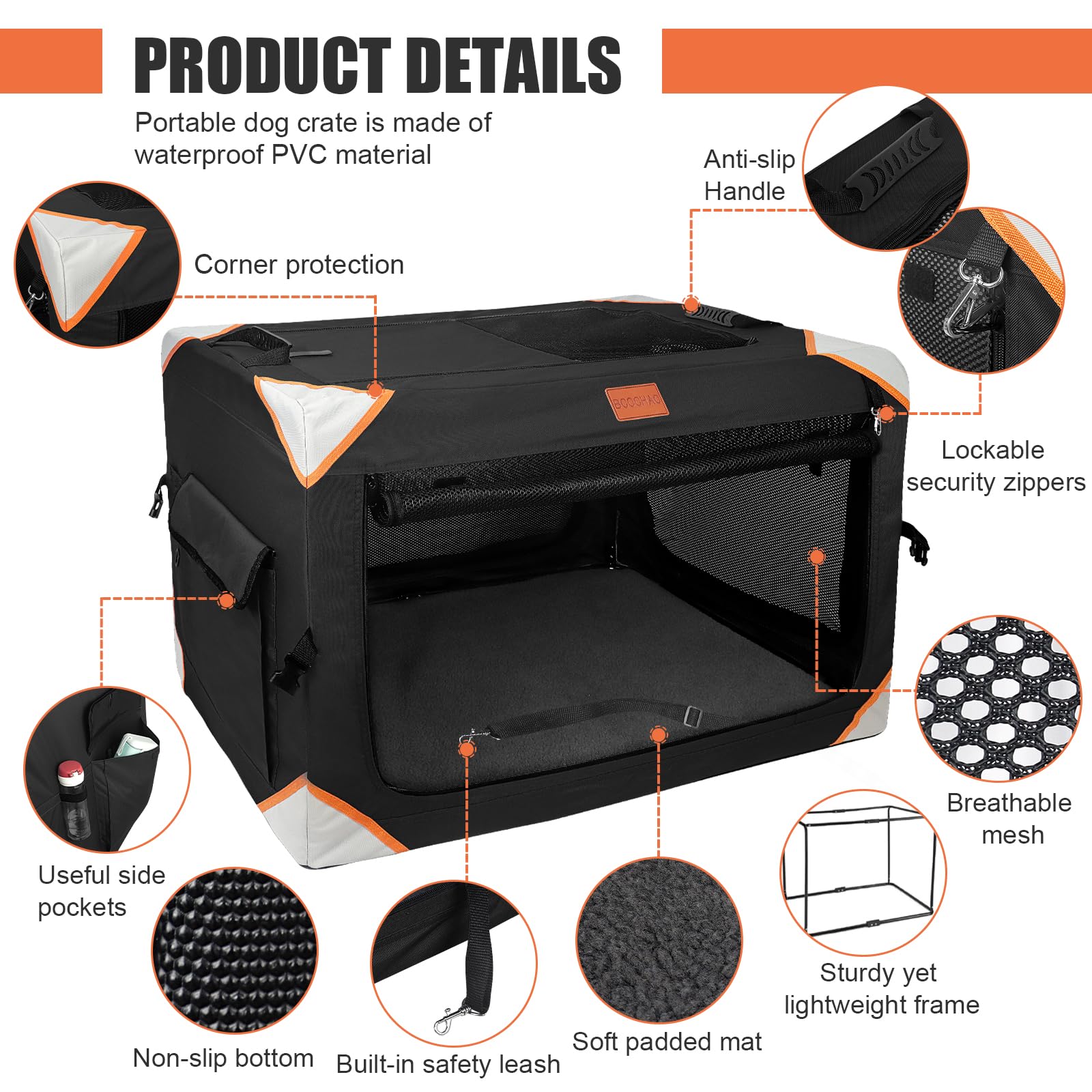 Bcochao Collapsible Dog Crate-Portable Dog Crates For Small Medium Dogs,4-Door Portable Pet Travel Crate,Sturdy/Breathable/Comfo