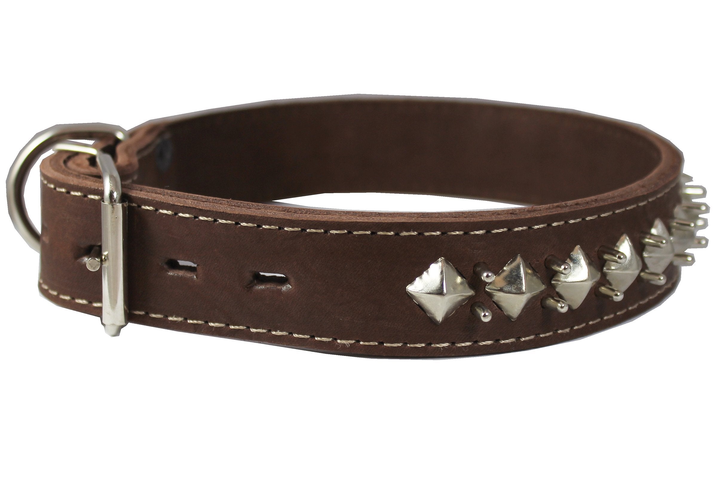 Thick Genuine Leather Spiked Studded Dog Collar 1.5' Wide Sized To Fit 18'-22' Neck. Retriever, Doberman, Rottweiler, Bulldog
