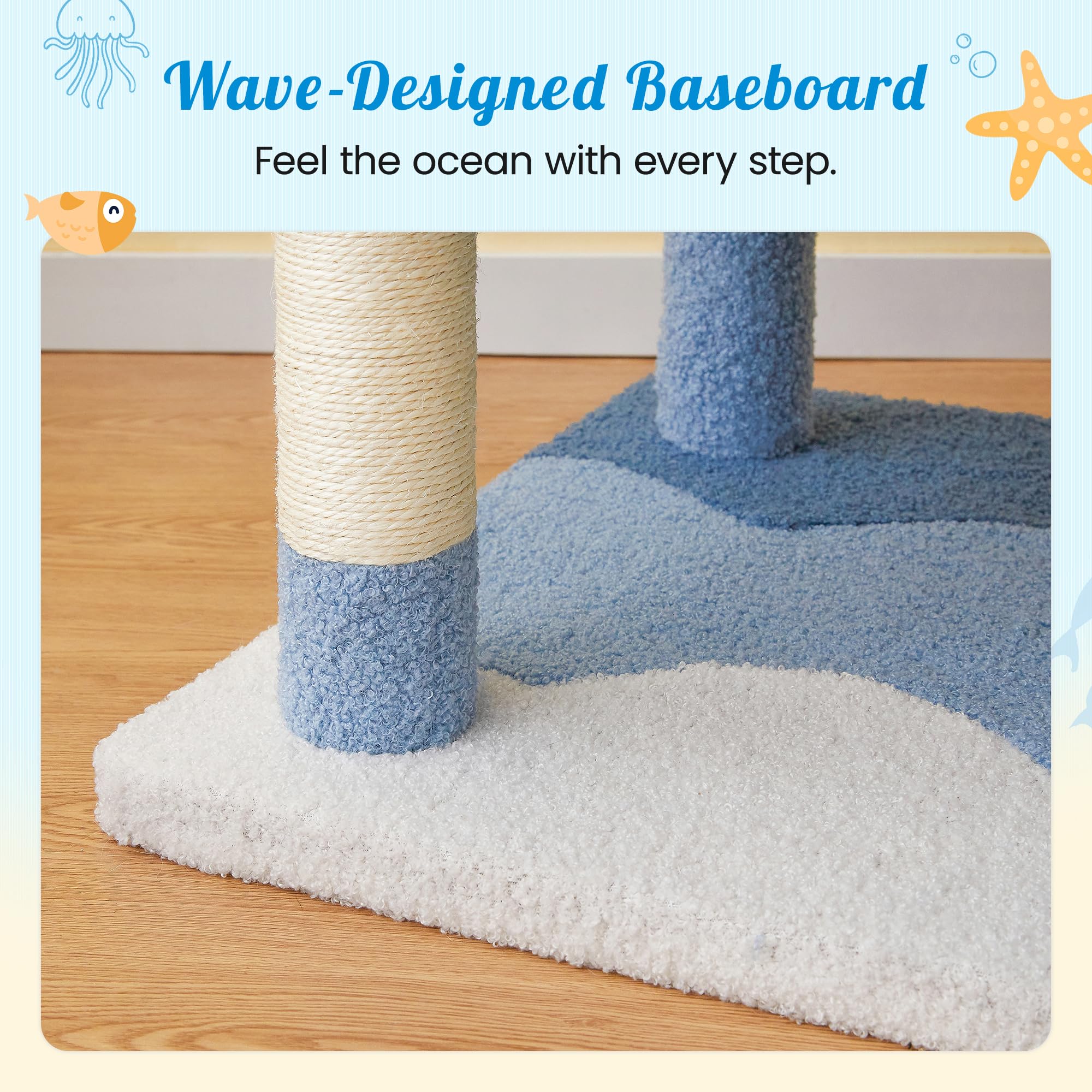 Mwpo Ocean-Themed Cat Tree For Indoor Cats, 63.8 Inches Multi-Level Tower With Sisal-Covered Scratching Posts, Padded Platform,
