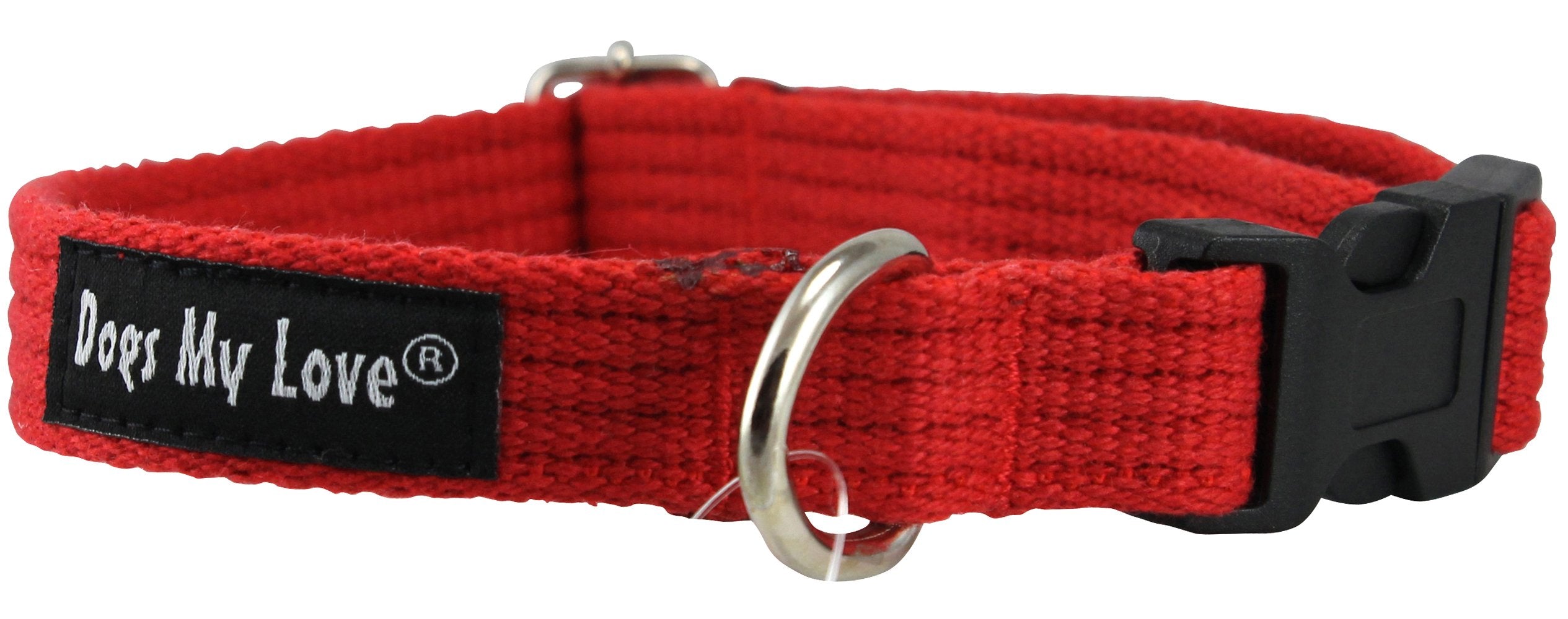 Cotton Web Adjustable Dog Collar 4 Sizes Red (Medium: Neck: 14'-19'; Width: 3/4')