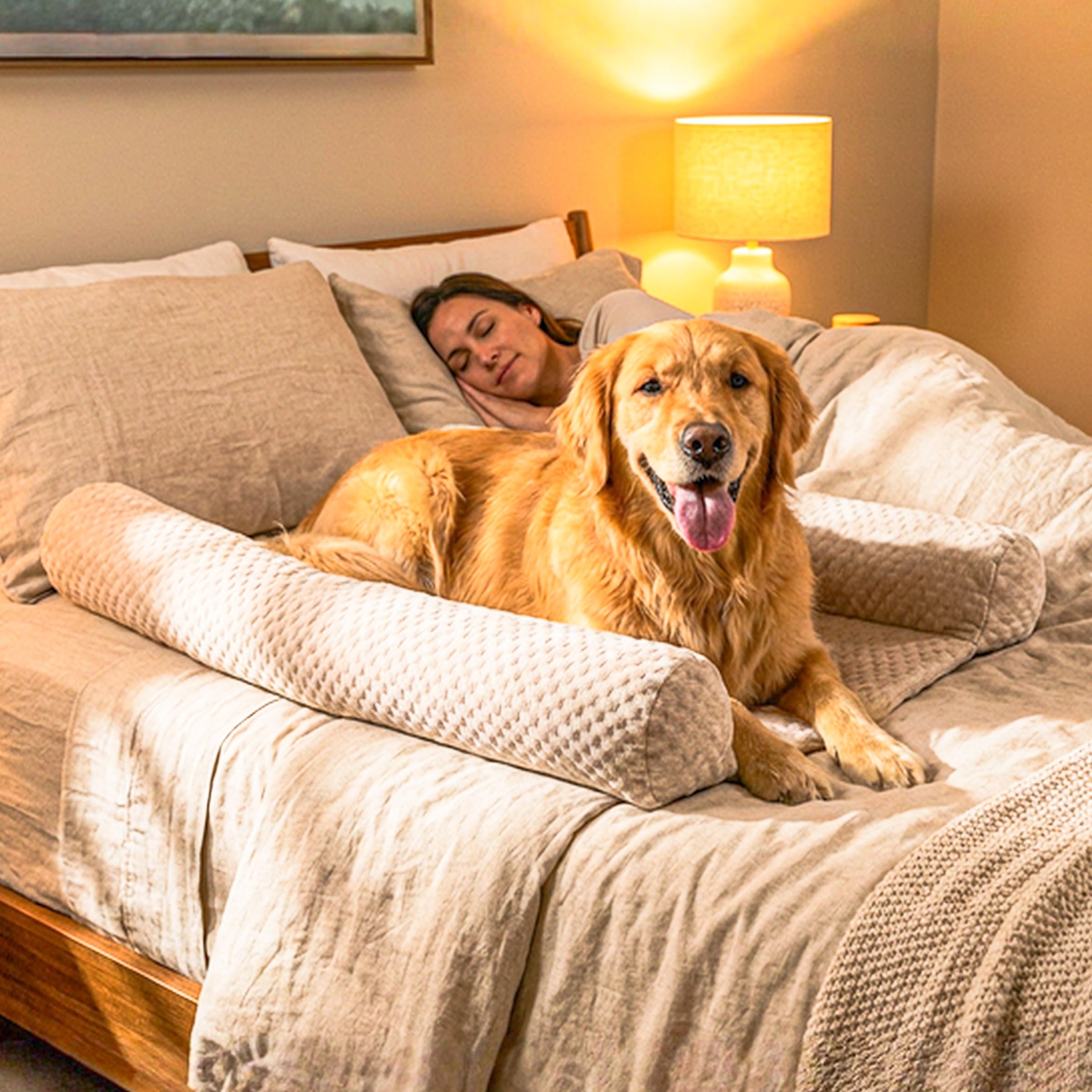 Does Your Dog Love You a Little Too Much at Night? Try Denmate:The First On-Bed Dog-Bed Designed to stabilize Nighttime Movement