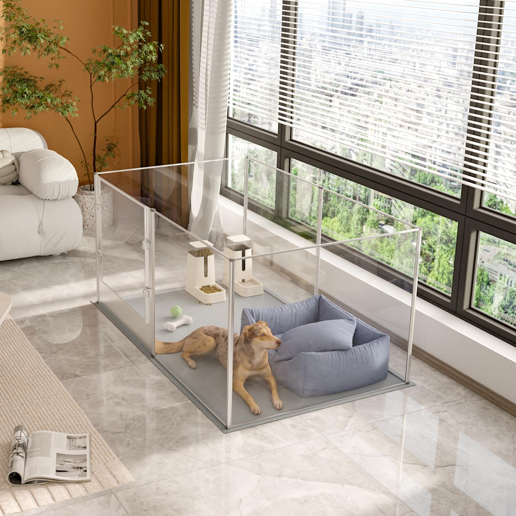 Dog Clear Playpen Fence Kennel: 32'' Extra Tall Puppy Birthing Enclosure With Waterproof Fertility Pad - 64''X43'' Pet Heavy Dut