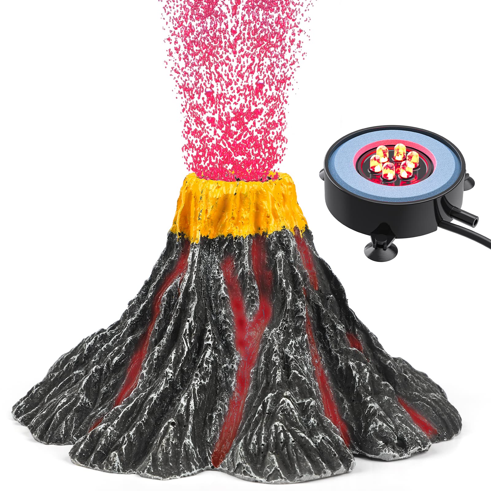 Uniclife Aquarium Volcano Ornament Kit Realistic Resin Volcanic Decoration With Air Stone Bubbler Red Led Light Decor For Fish Tank Landscape Addition And Oxygenation