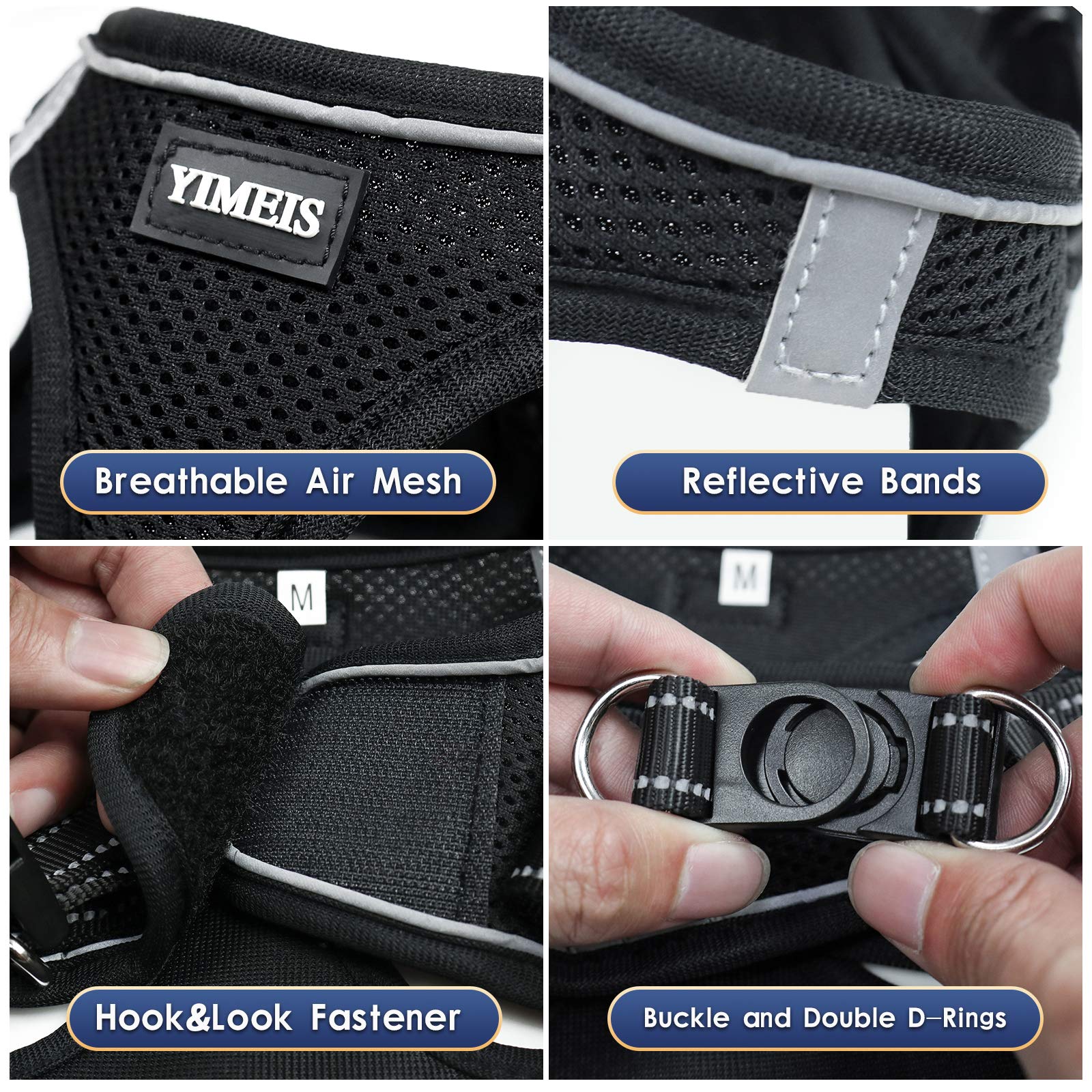YIMEIS Dog Harness and Leash Set, No Pull Soft Mesh Pet Harness, Reflective Adjustable Puppy Vest for Small Dogs, Cats (S, Black