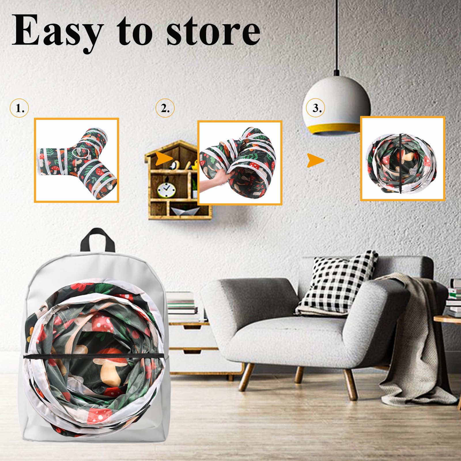 Hercocci Rabbit Toys, Bunny Tunnel & Tube, Collapsible 3 Way Rabbit Hideout Tunnel With Chew Toy For Bunny Guinea Pig Ferret Kit