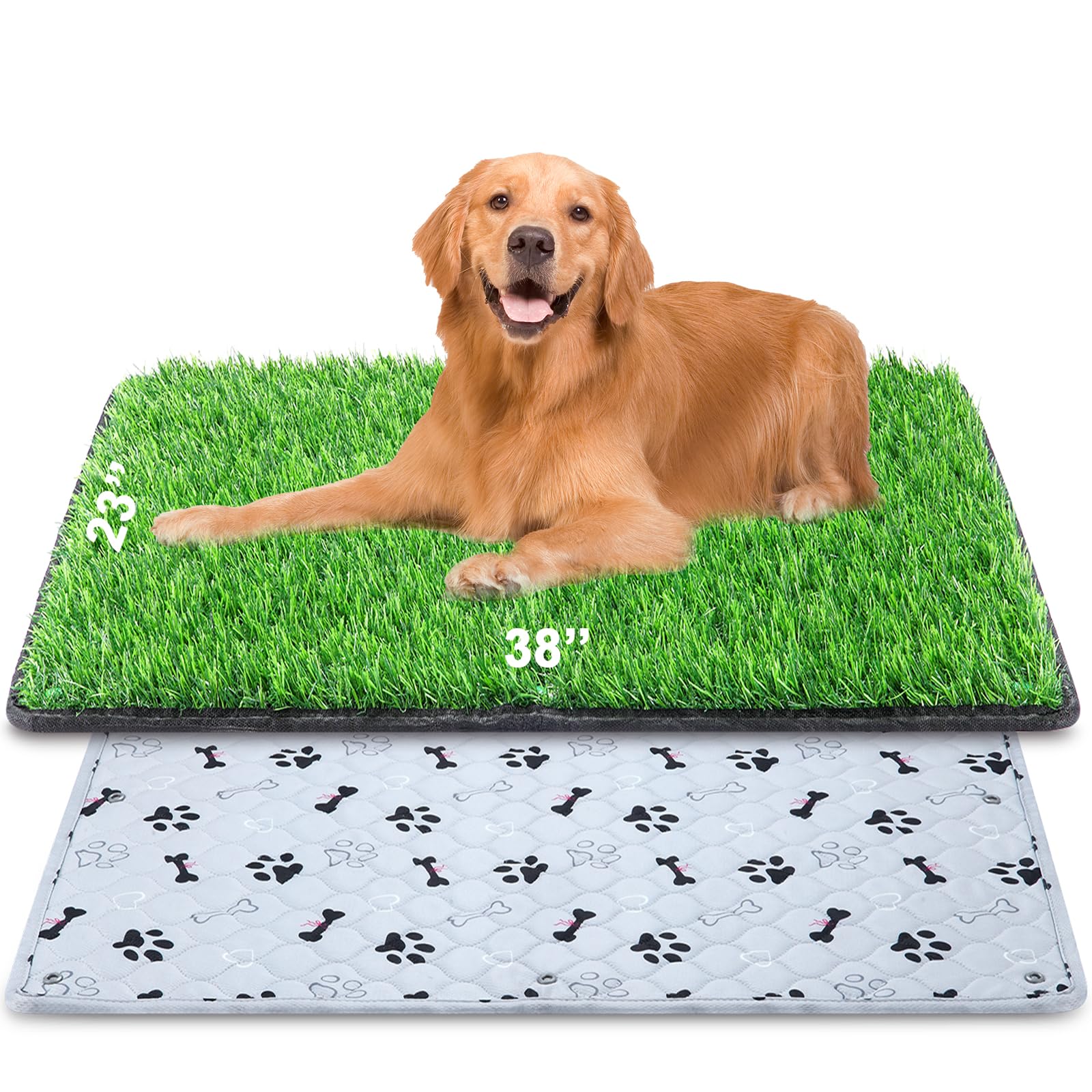 Annexfun Dog Grass Mat with Pee Pad 38  23 '', Large Dog Litter Box Indoor Artificial Turf Grass Porch Waterproof Patio Potty Tr