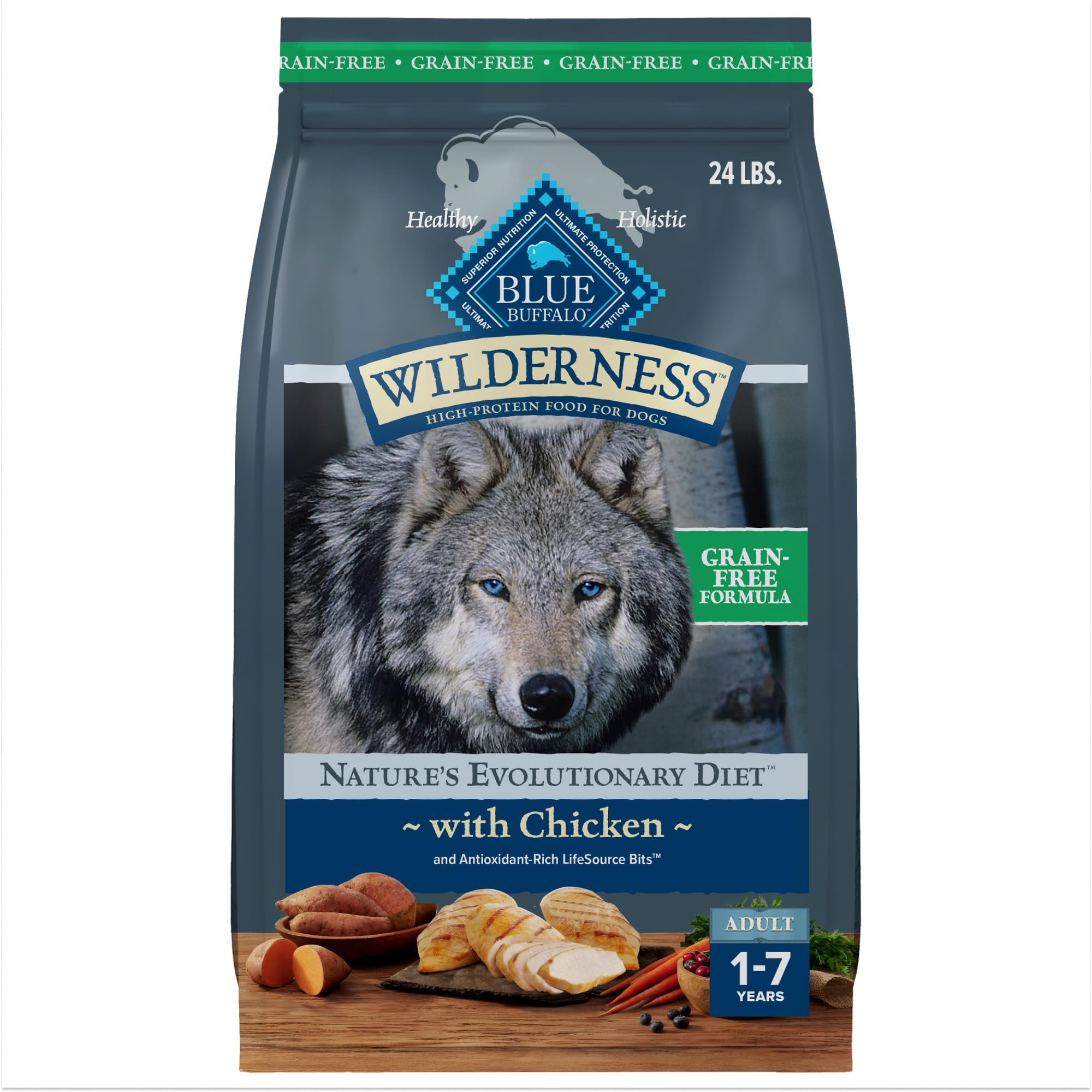 Blue Buffalo Wilderness Adult High-Protein Dry Dog Food with Real Chicken, Grain-Free, Made in the USA with Natural Ingredients,
