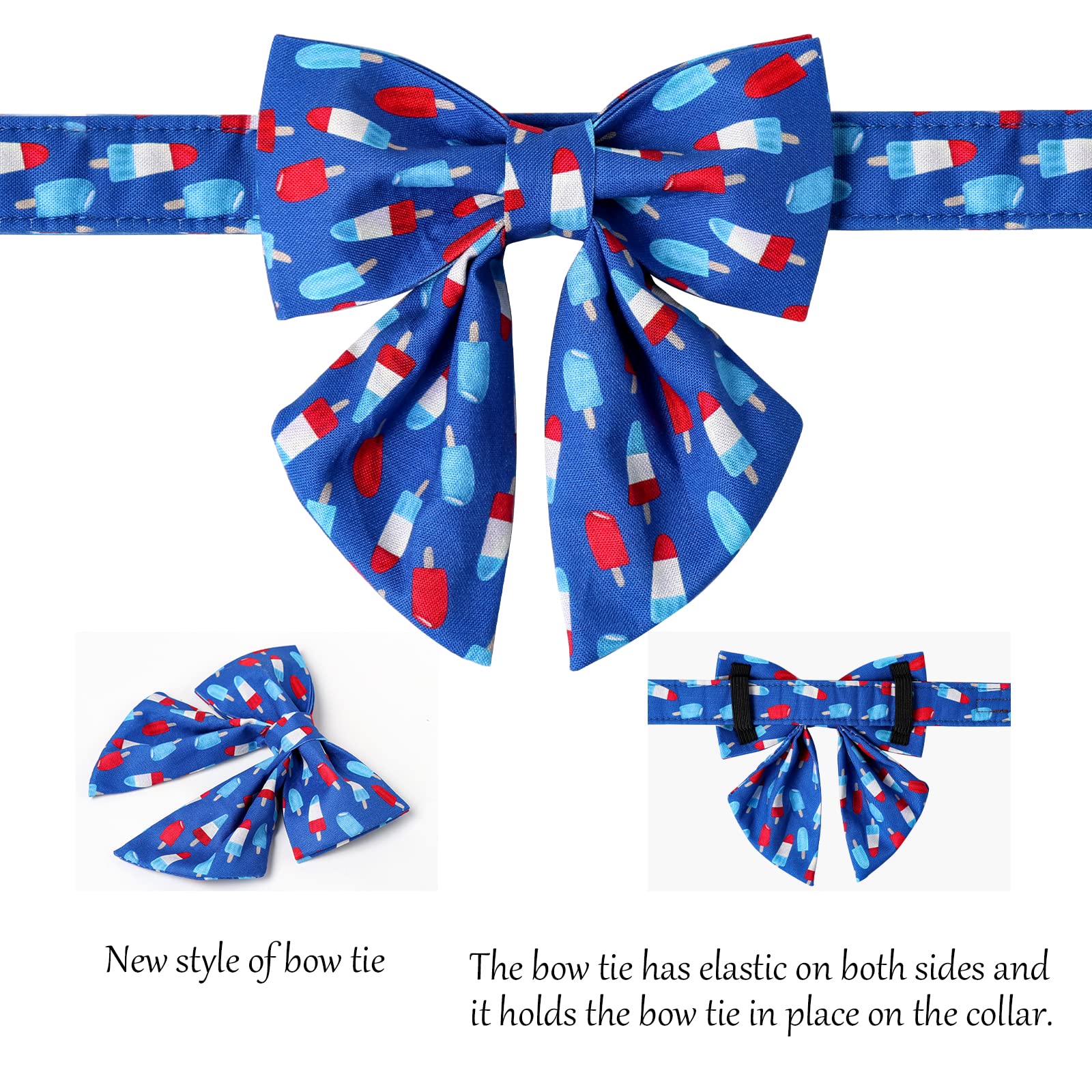 Lionet Paws Patriotic Dog Collar With Sailor Bow, 4Th Of July, Soft And Comfortable Adjustable Summer Popsicle Collar For Large
