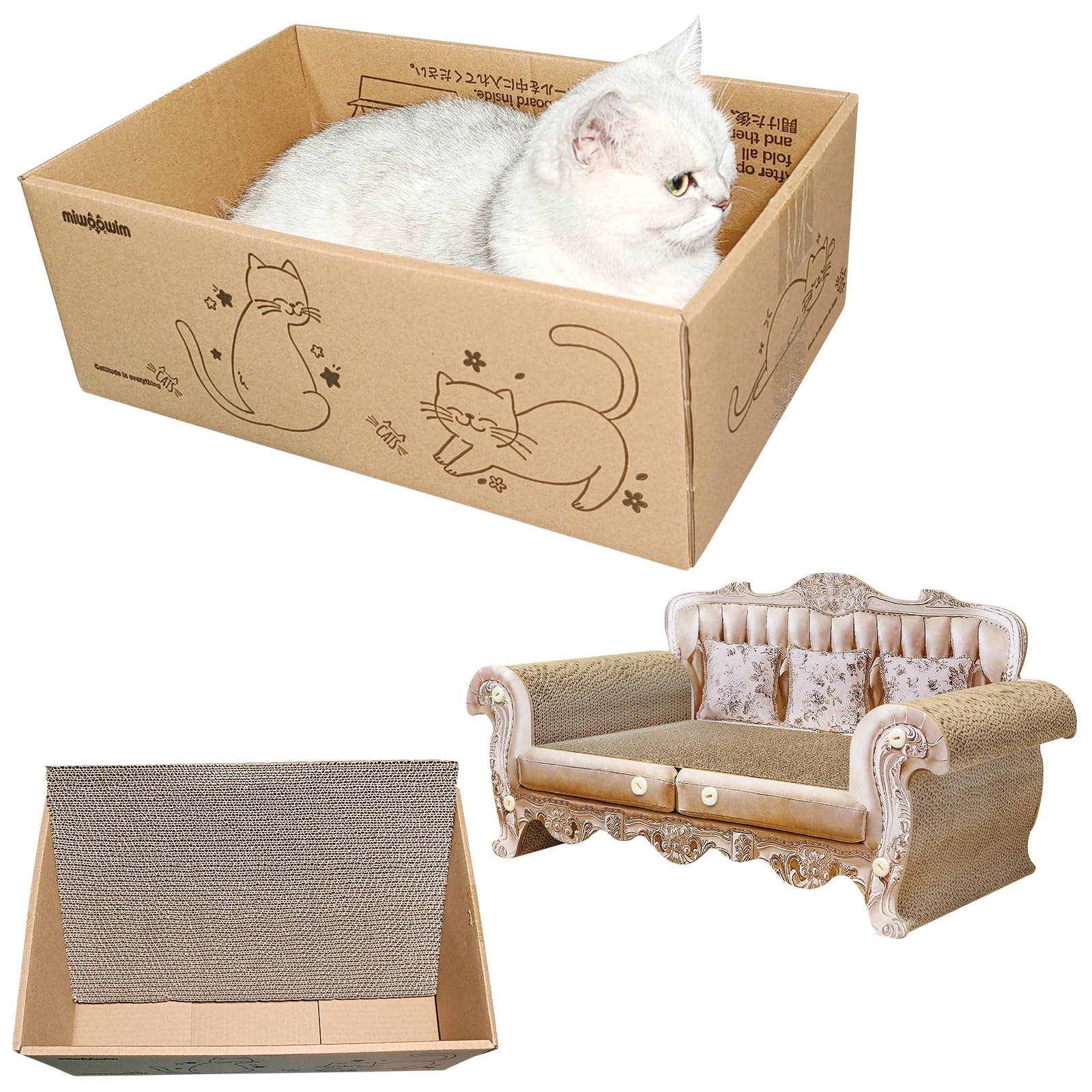 Miwoowim Cat Scratcher Bed, 23 Inch Kitty Couch And 17.3 Inch Scratch Box With Pad, Modern Large Kitten Lounger For Indoor Cats,