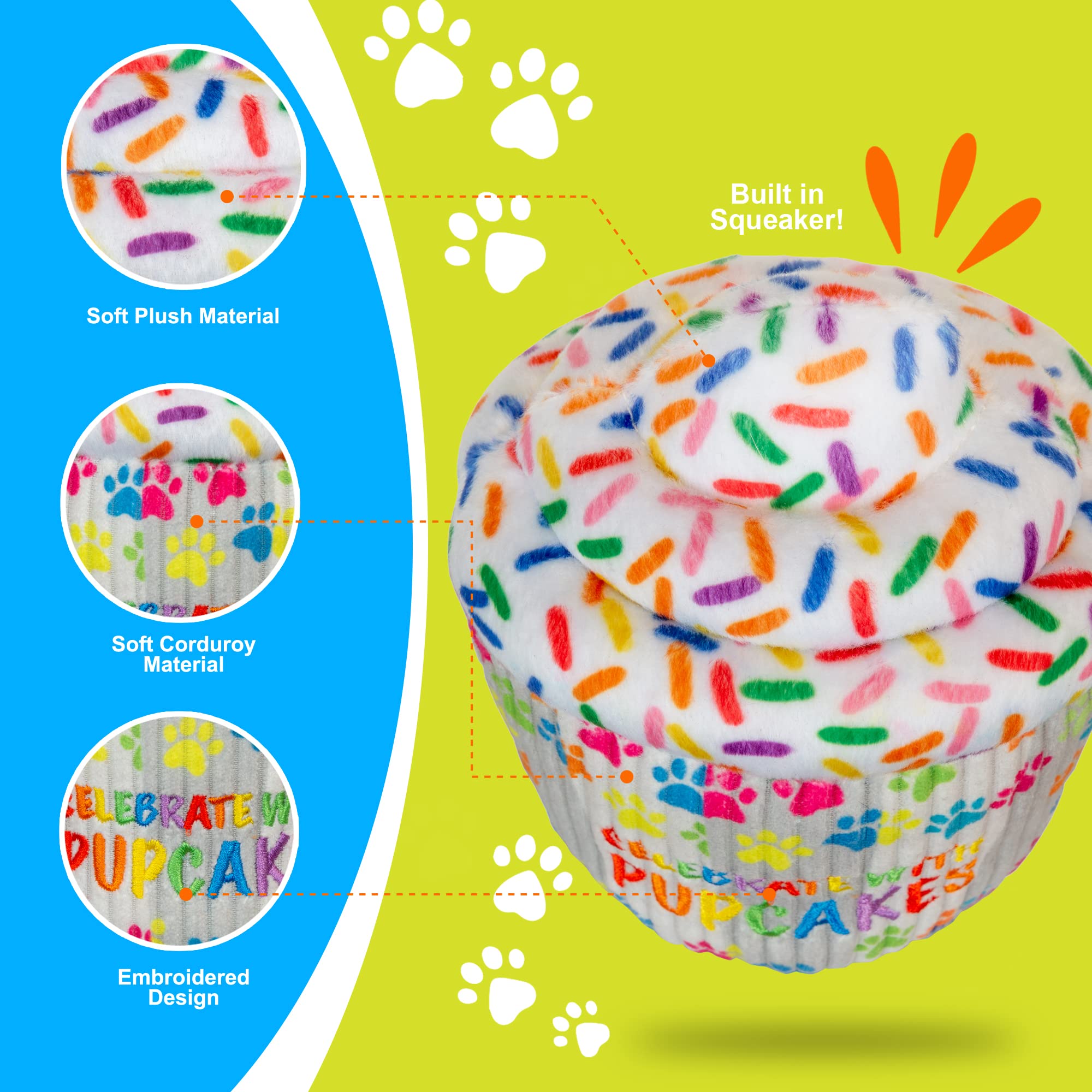 Yipnplay Pupcakes – Plush Toys For Dogs In A Variety Of Fun Cupcake Designs And Styles Made From Soft Materials, Including Corduroy, With Built-In Squeaker And Embroidering For Playtime And Comfort