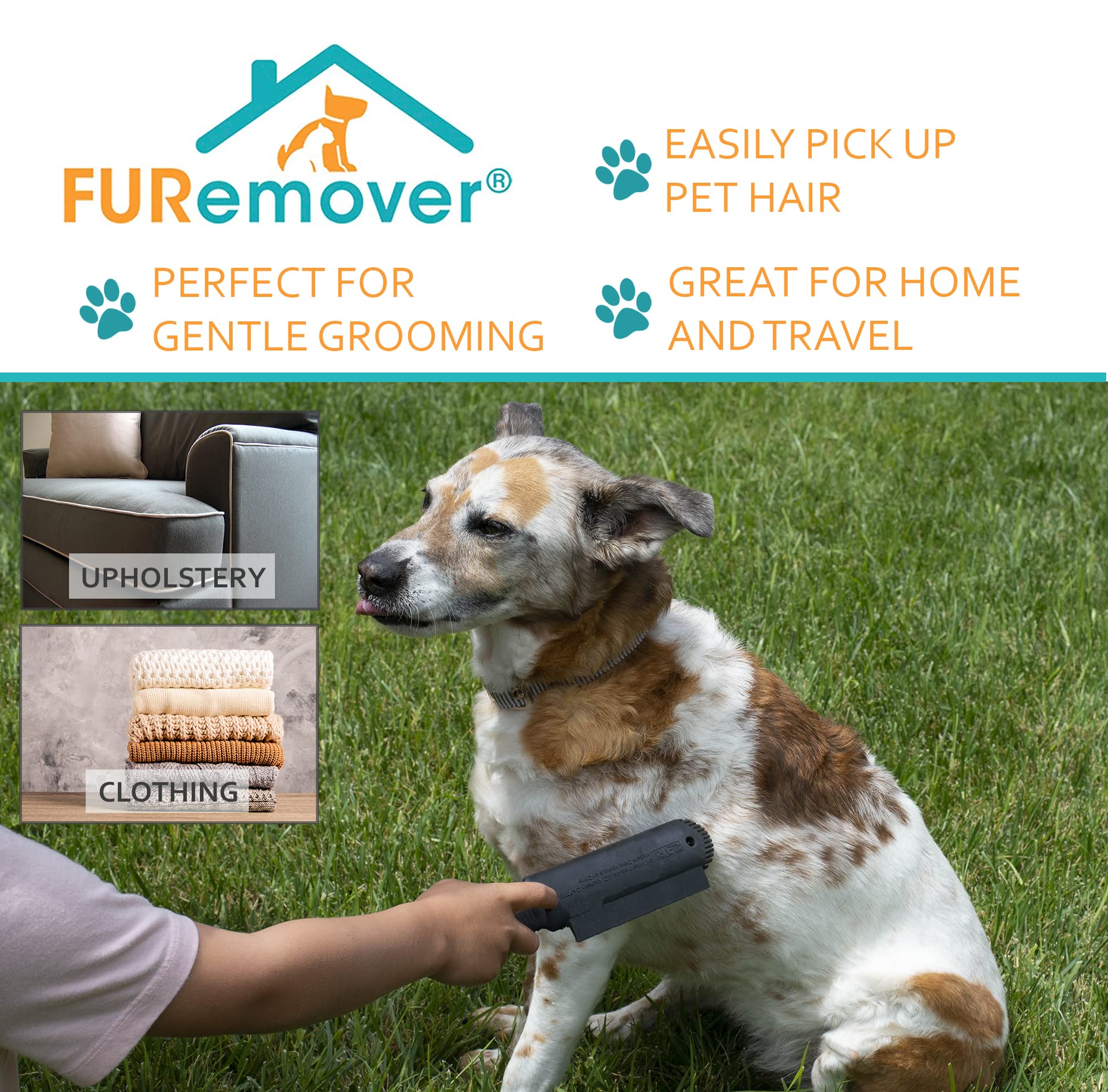 FURemover Plus Pet Hair Rubber Brush with Squeegee, Easily Remove Fur and Lint from Clothing, Carpets and Furniture, Gently Groo