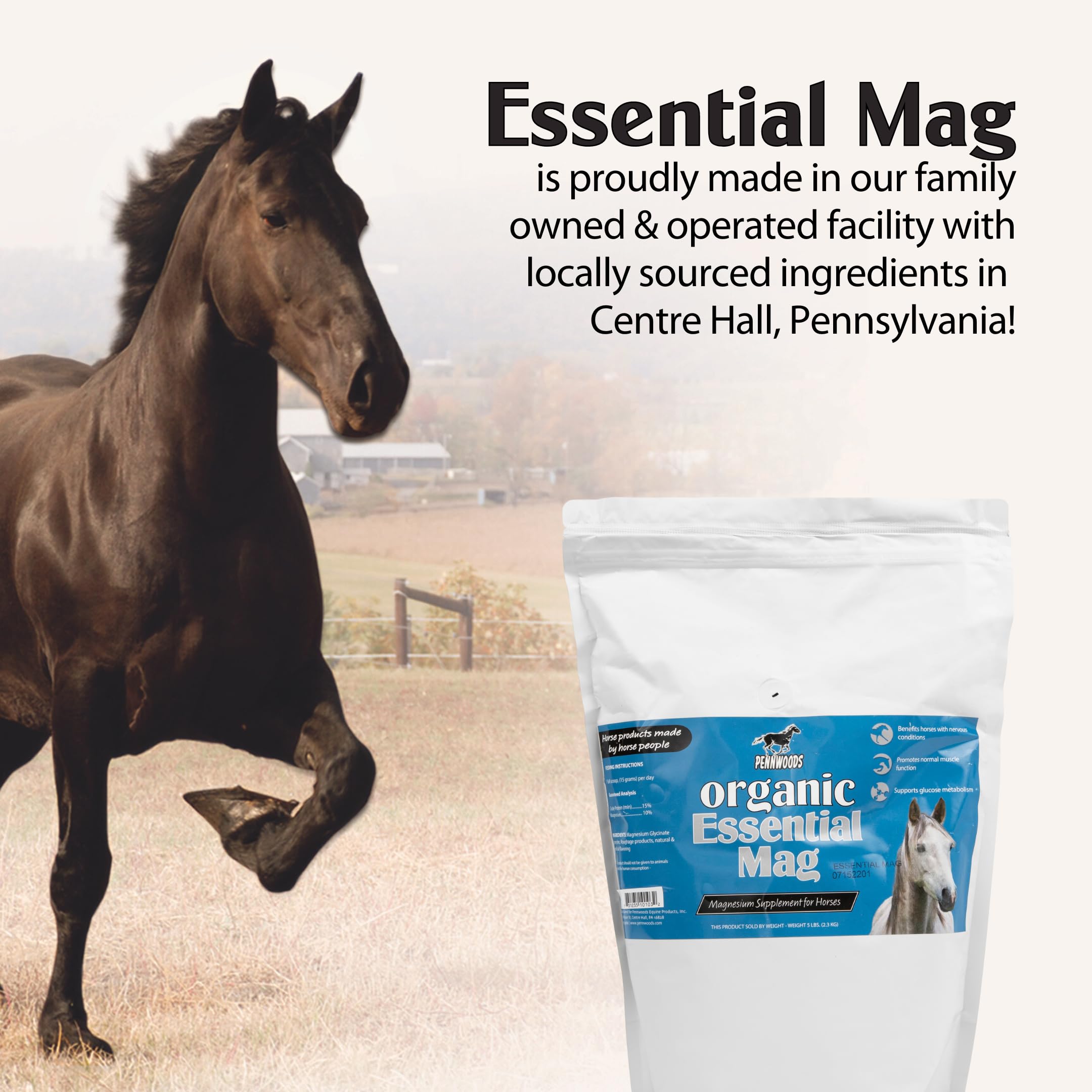 Pennwoods Organic Essential Mag, Magnesium for Horses Supplement, Aids in Glucose Metabolism, Reducing Stress and Provides Calm