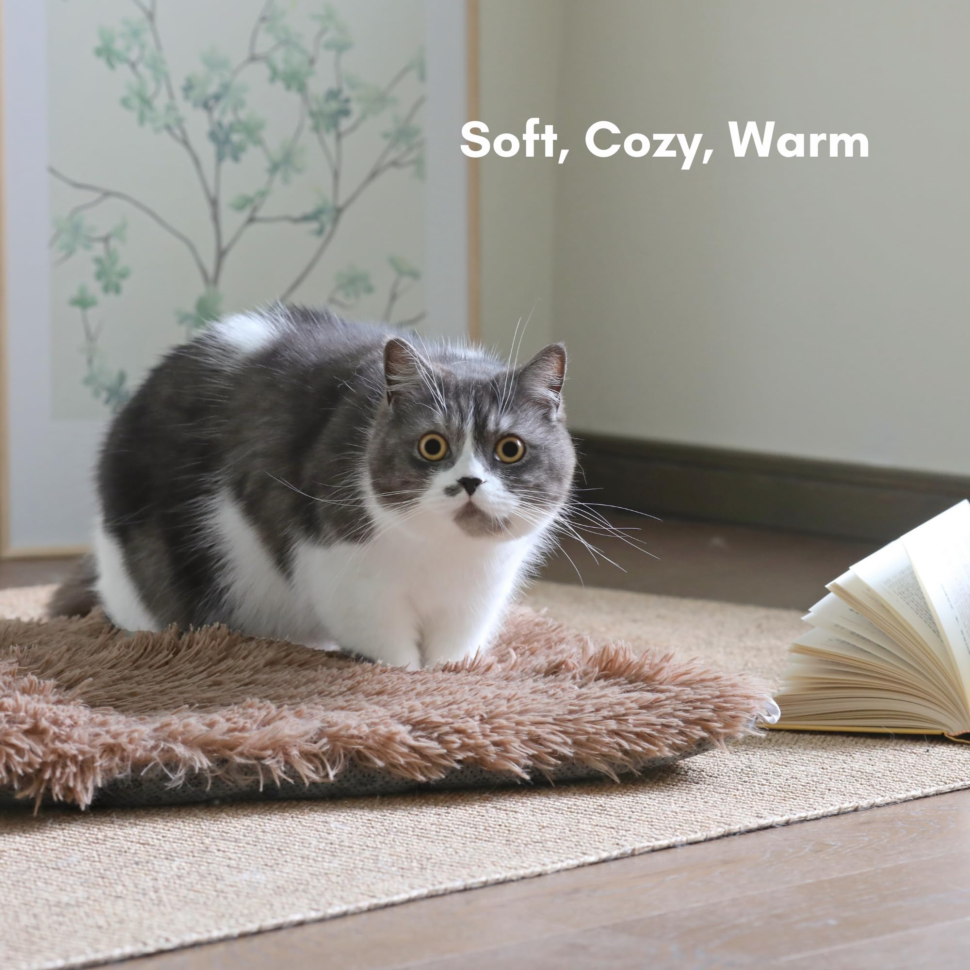 Petfelix Self Warming Mat, 24''*20'' Non-Skid Thermal Pet Mat, Washable Outdoor Insulation For Cat House, Carrier Cat Bed, Brown