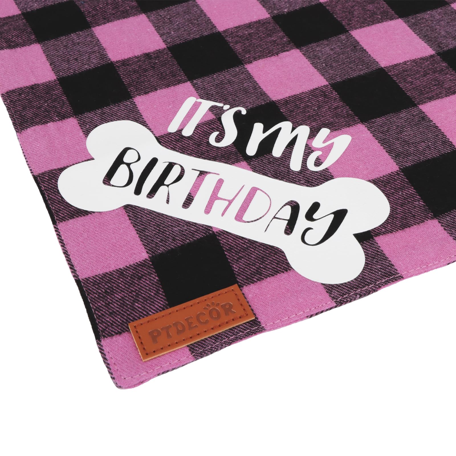 PTDECOR Dog Birthday Party Supplies, Its My Birthday Scarf Pink Plaid Girl Bandana for Extra Large Dogs (Pink, X-Large)