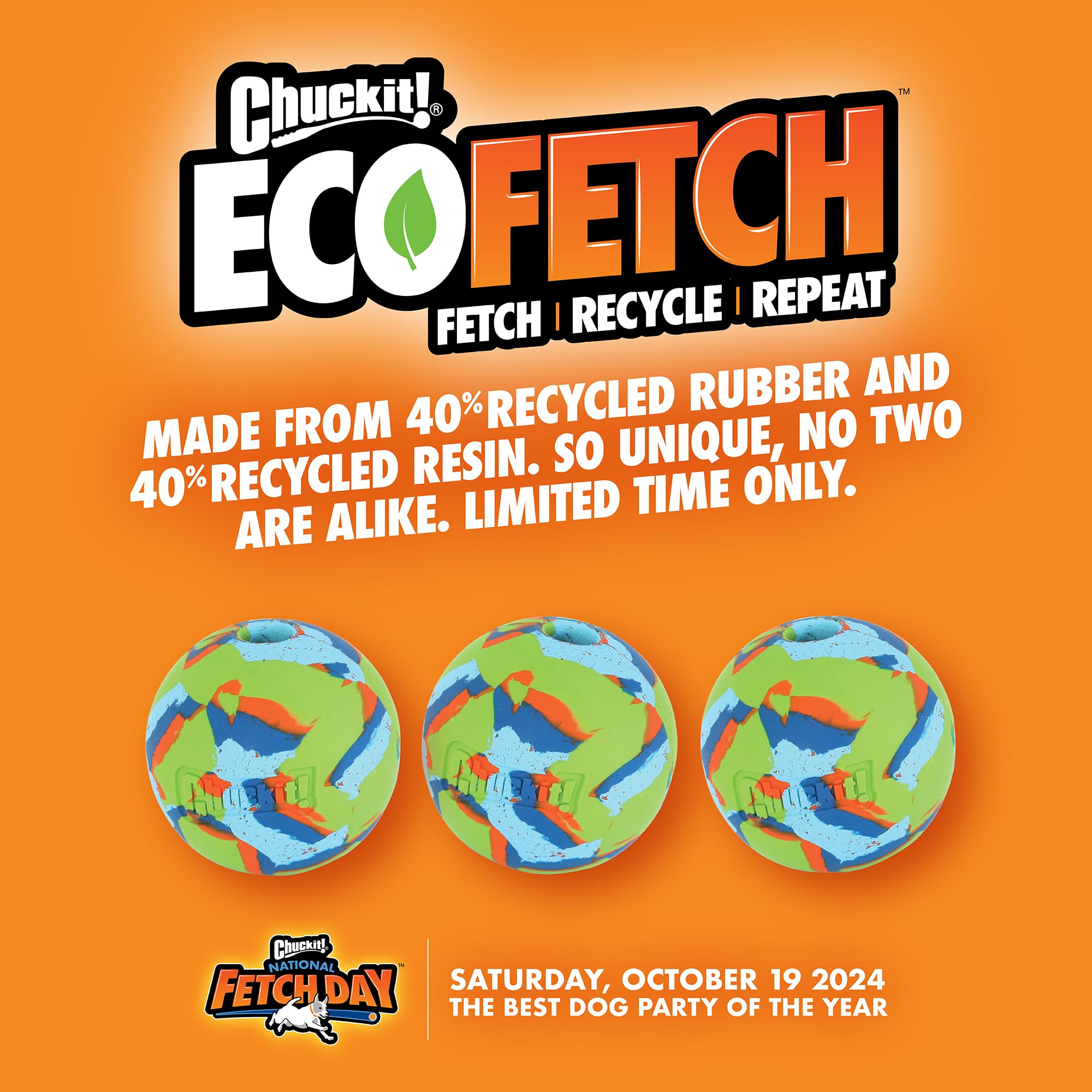 Chuckit! EcoFetch Fetch Ball Dog Toy, Medium (2.5 Inch Diameter) Pack of 1, for Breeds 20-60 lbs