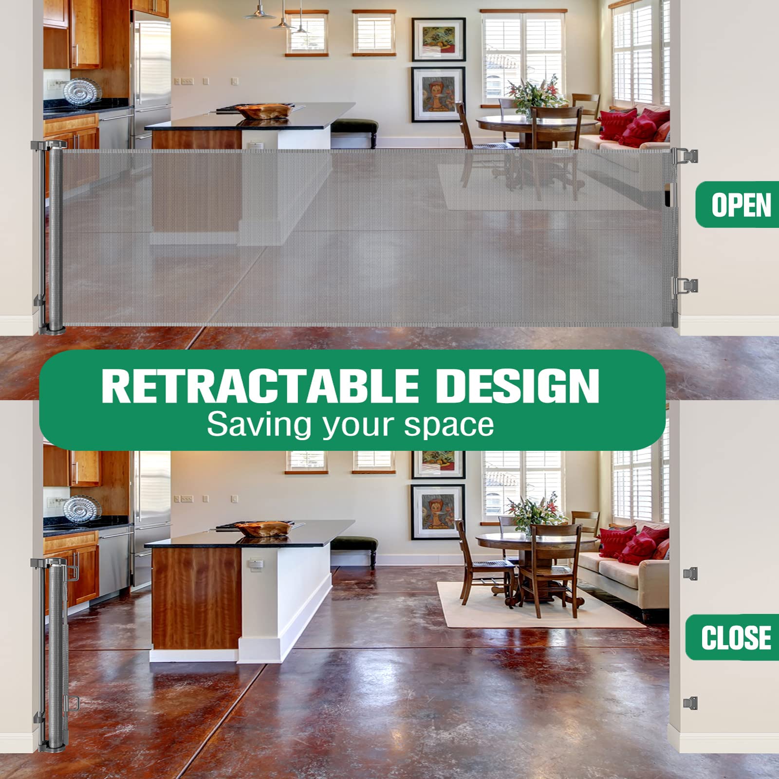 122 Inch Retractable Baby Gates Indoor and Outdoor Extra Wide Baby Gate for Large Openings Extra Long Baby Gate for Doorway Extr