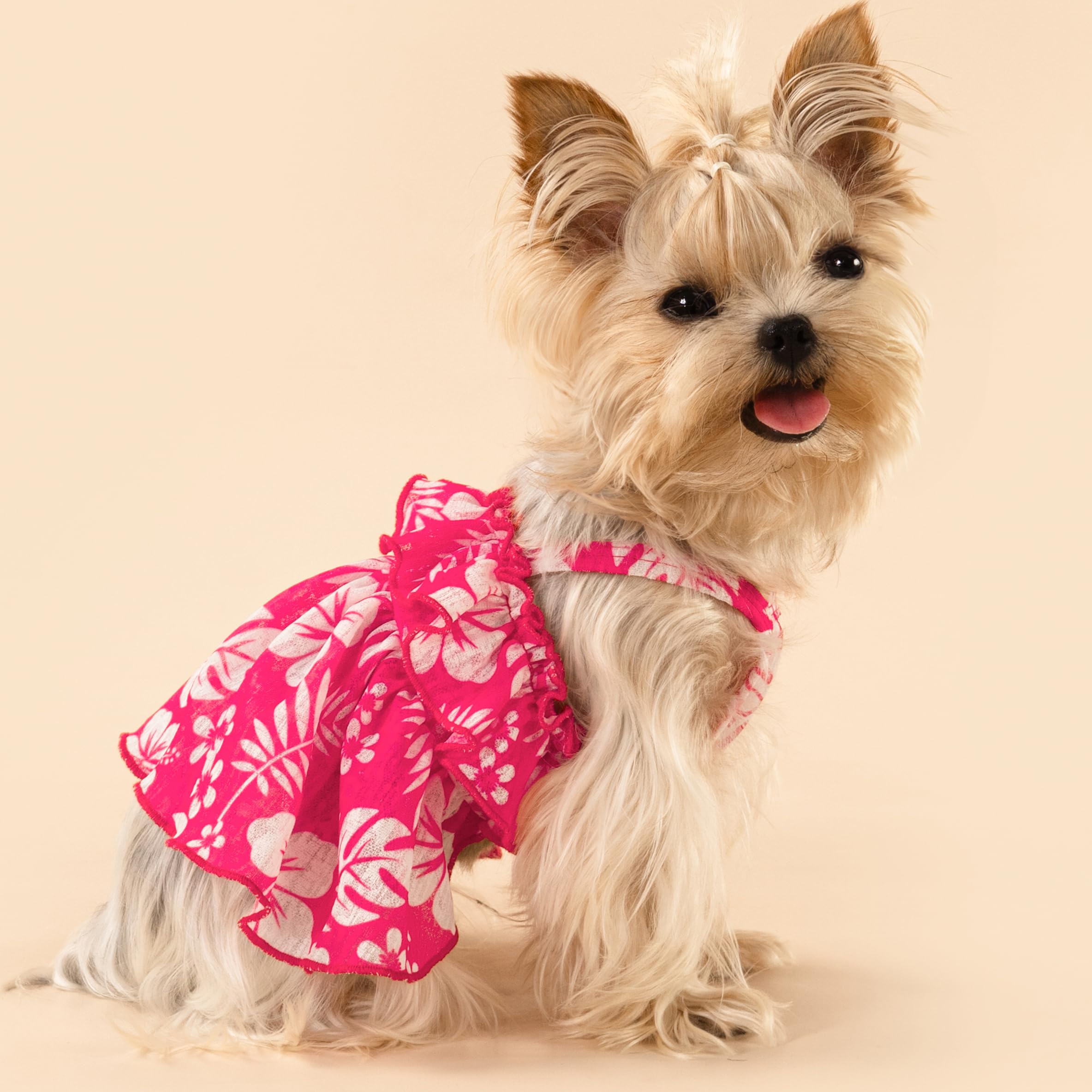 Fitwarm Tropical Dog Dress, Ruffled Doggy Hawaiian Dress, Dog Summer Clothes For Small Dogs Girl, Pet Outfit, Red, White, Xs