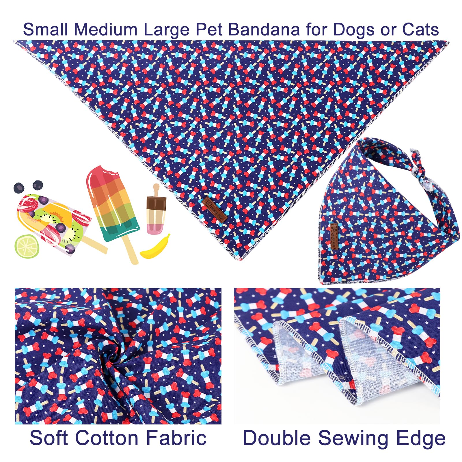 4Th Of July Dog Bandana, Patriotic Bandana For Small Medium Dog, Cute Patriotic Puppy Bandana, Cotton American Flag Pet Triangle