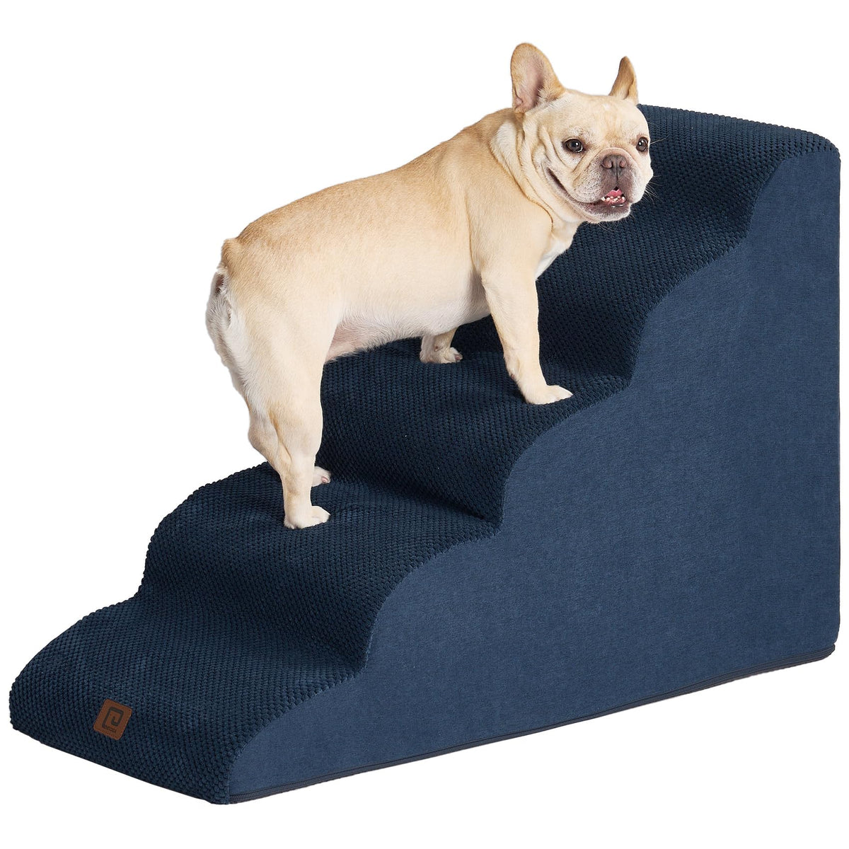 Eheyciga Curved Dog Stairs Ramp For High Beds 22.6' H, 5-Step Dog Steps For Small Dogs And Cats, Pet Stairs For High Bed Climbing, Non-Slip Balanced Pet Step Indoor, Navy