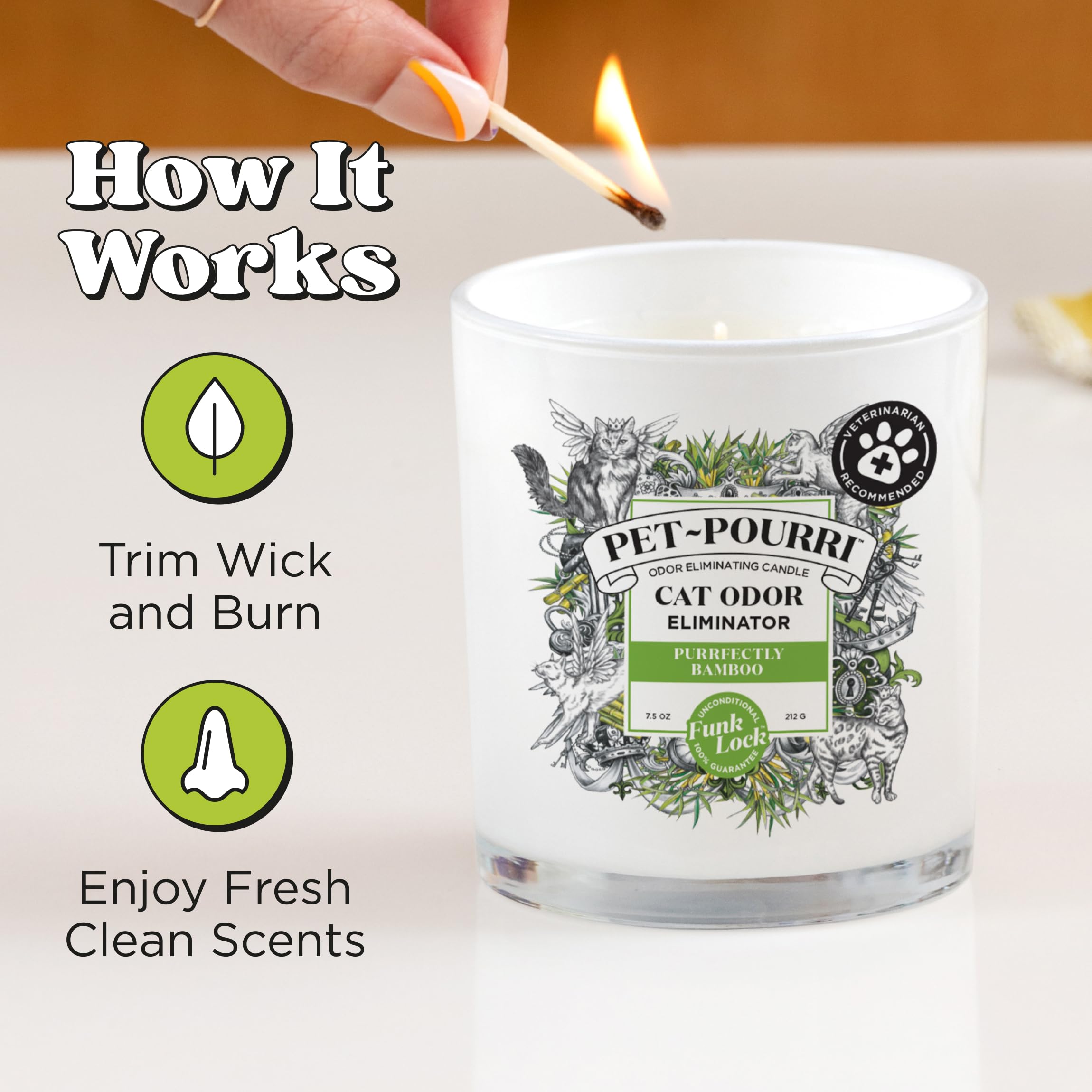 Pet-Pourri Purrfectly Bamboo Cat Deodorizer Candle - Cat Safe Plant Based Ingredients & Wax - Vet Approved - Aromatherapy & Air