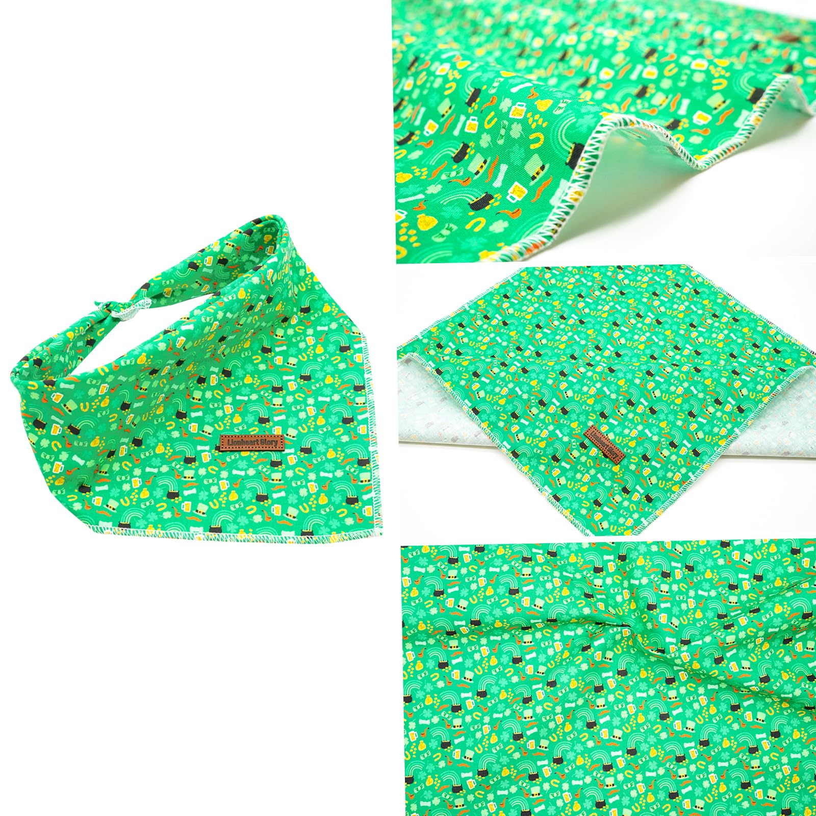 Lionheart Glory St. Patrick'S Washable Soft Dog Scarf, Square Adjustable Bandana For Medium Large Dogs