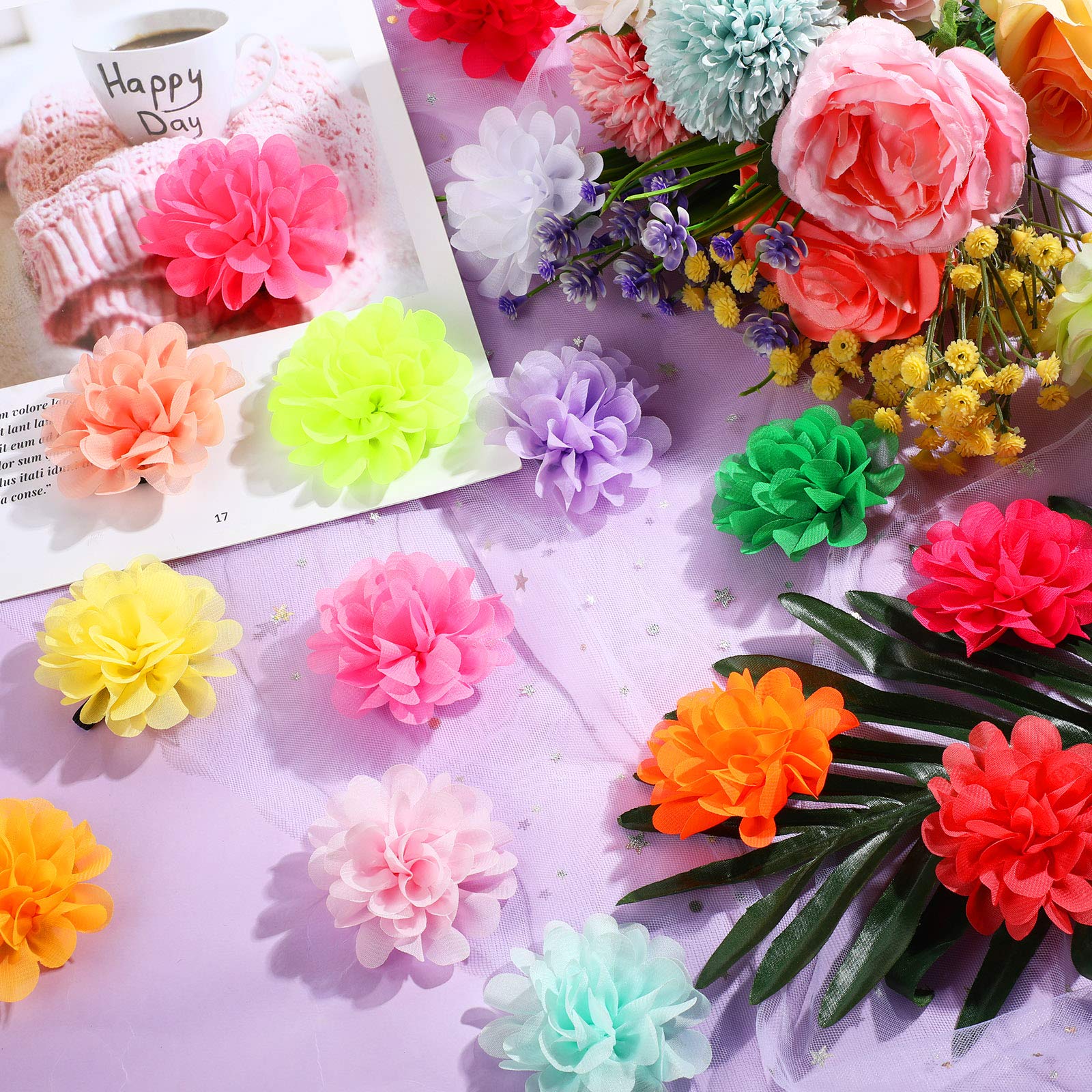 Willbond 30 Pieces Dog Collar Flowers Bulk Pet Flower Bow Ties Multi-Color Dog Charms Flower For Cat Puppy Collar Grooming Accessories 30 Colors(5 Cm)