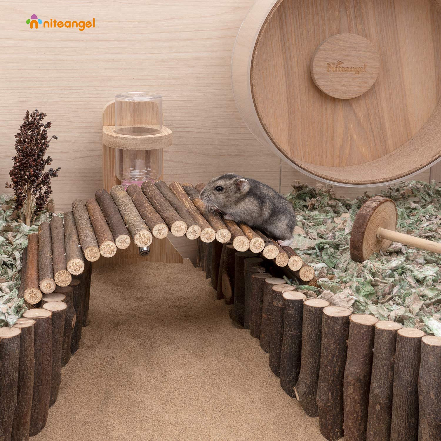 Niteangel Wooden Ladder Bridge, Hamster Mouse Rat Rodents Toy, Small Animal Chew Toy (11.8' X 4.7')