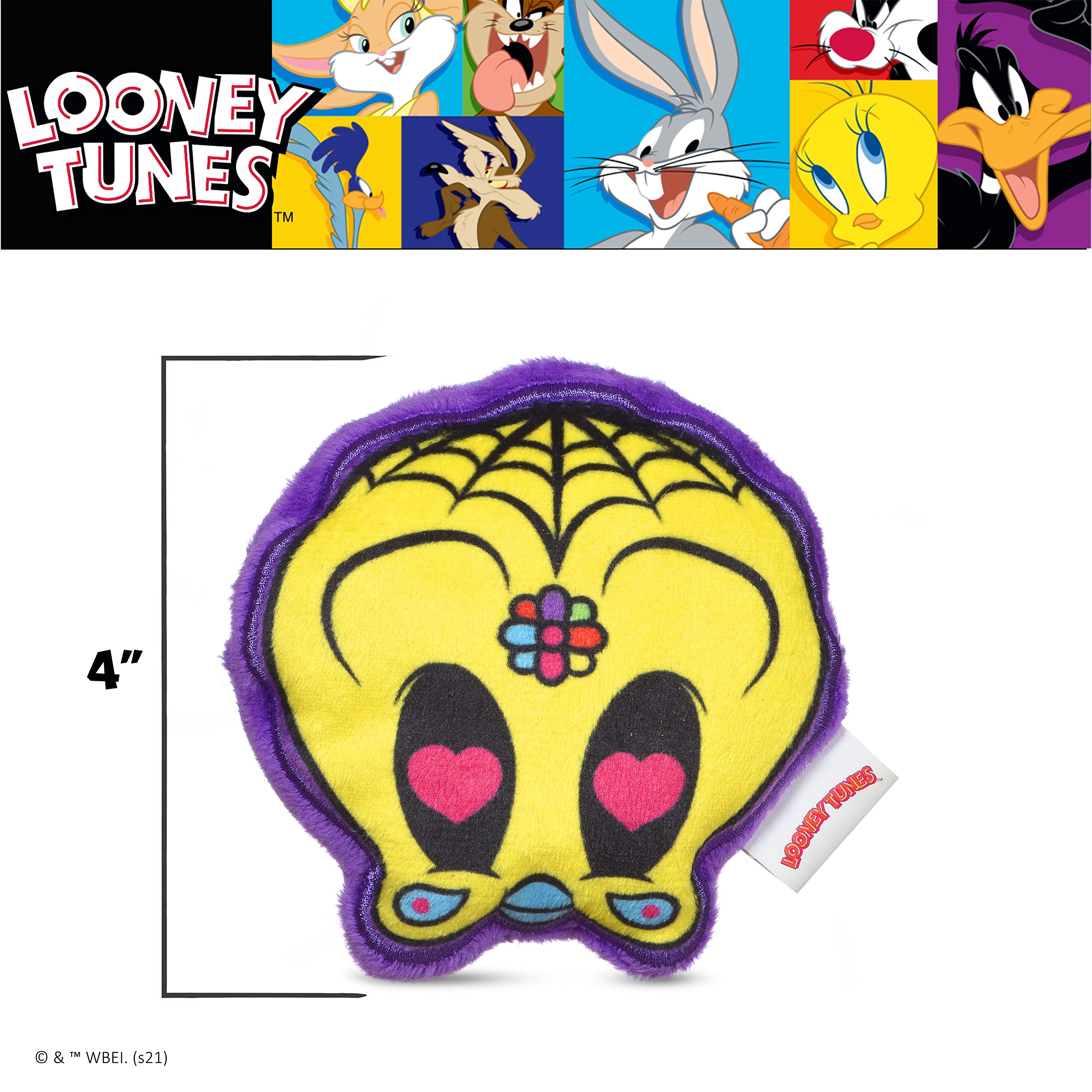 Looney Tunes For Pets Halloween Tweety Bird Silhouette Flattie Style Pet Squeaker Toy With Day Of The Dead Designs| Squeaky Dog Toy | Halloween Dog Chew Toys, 4' (Ff16968)