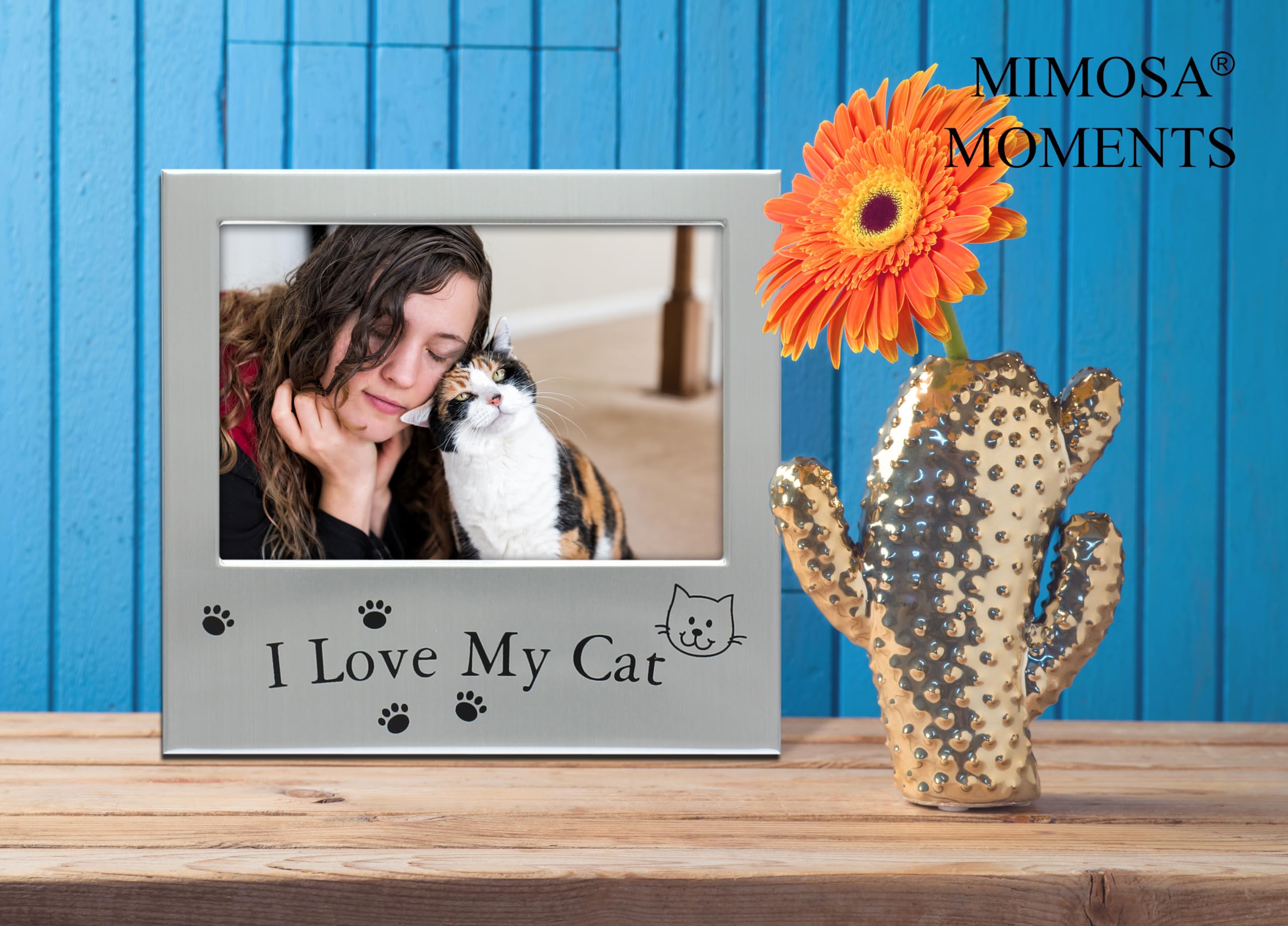 Mimosa Moments Metal Pet 5X3 Picture Frame Saying I Love My Cat With Paw Print