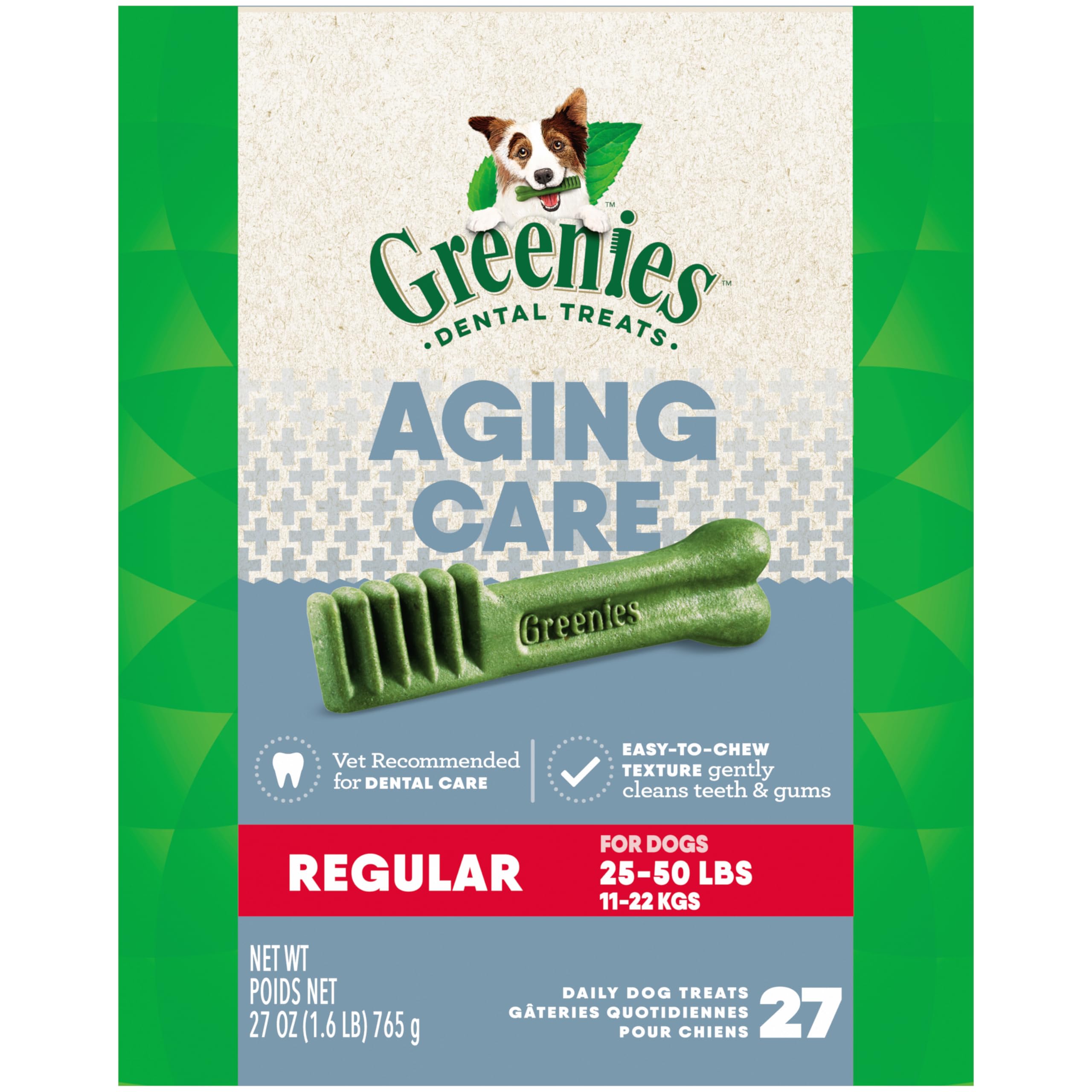 Greenies Aging Care Regular Natural Dental CareDog Treats, 27 oz. Pack (27 Treats)