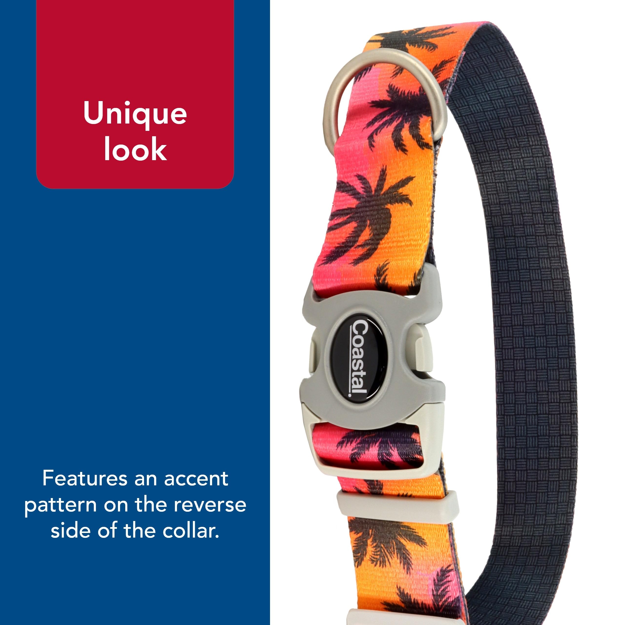 Coastal Pet Sublime Adjustable Dog Collar - Adjustable Plastic Buckle - Vibrant & Colorful Dog Collar With Fade-Resistant Patterns - Sunset Palms With Black Grid, Medium - 1' X 12'-18'