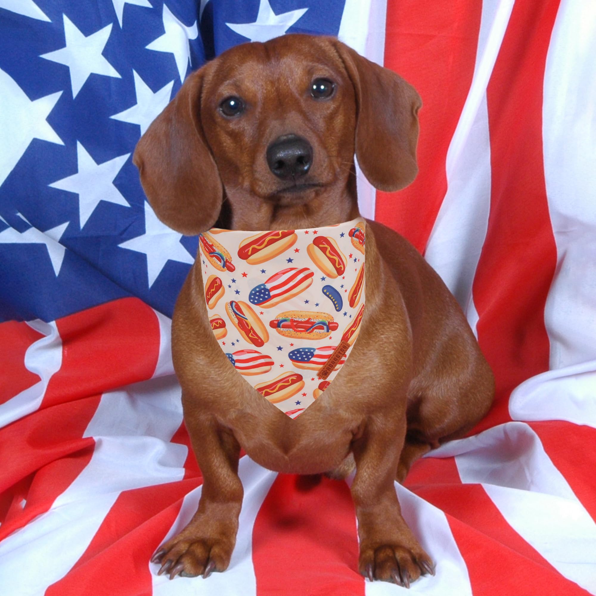 Adoggygo American Flag Dog Bandana, Ice Cream Hamburg Flag Pet Scarf, Premium Durable Fabric, Patriotic 4Th Of July Bandanas For