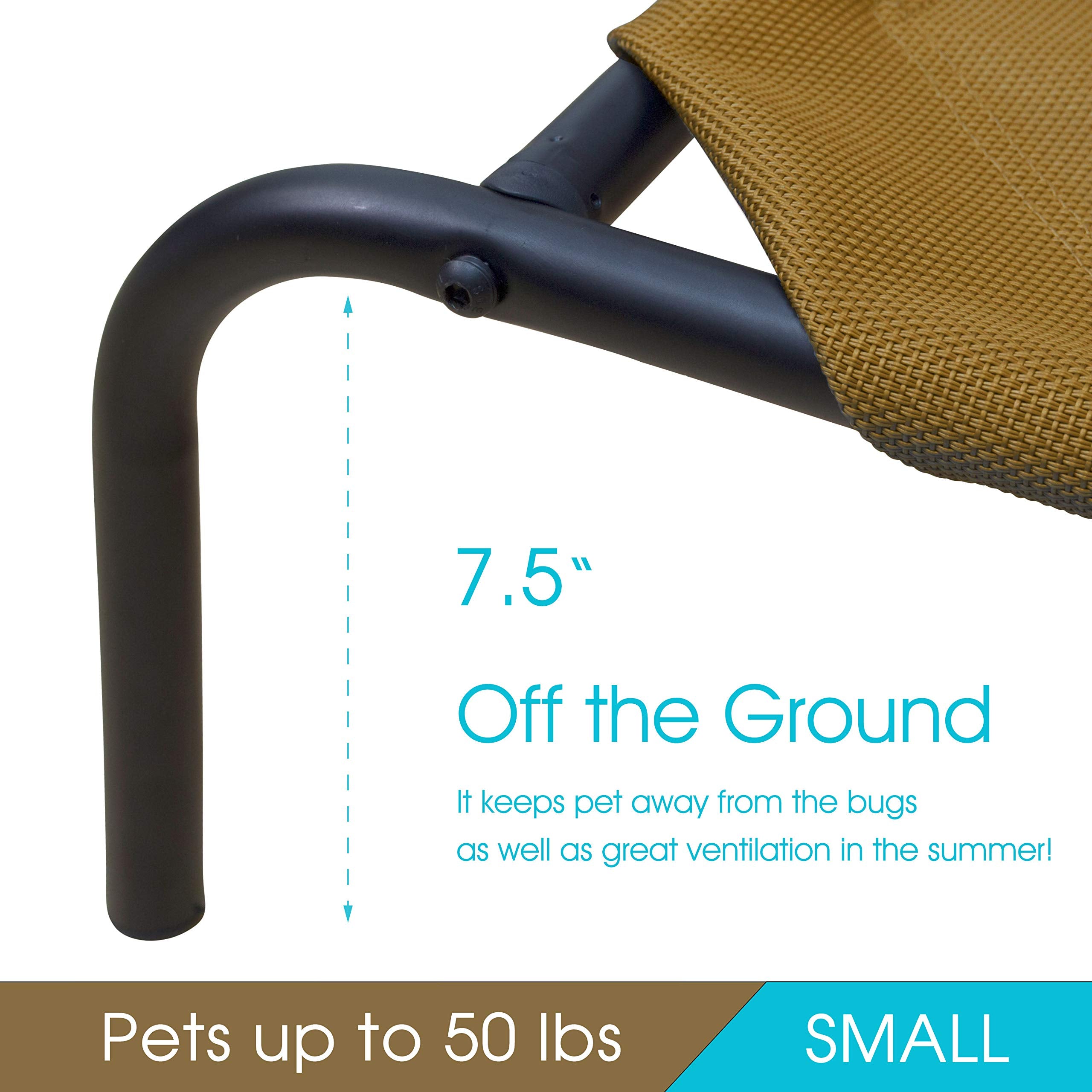 Phyex Heavy Duty Steel-Framed Portable Elevated Pet Bed, Elevated Cooling Pet Cot, 33' L X 19' W X 7.5' H(S, Brown)