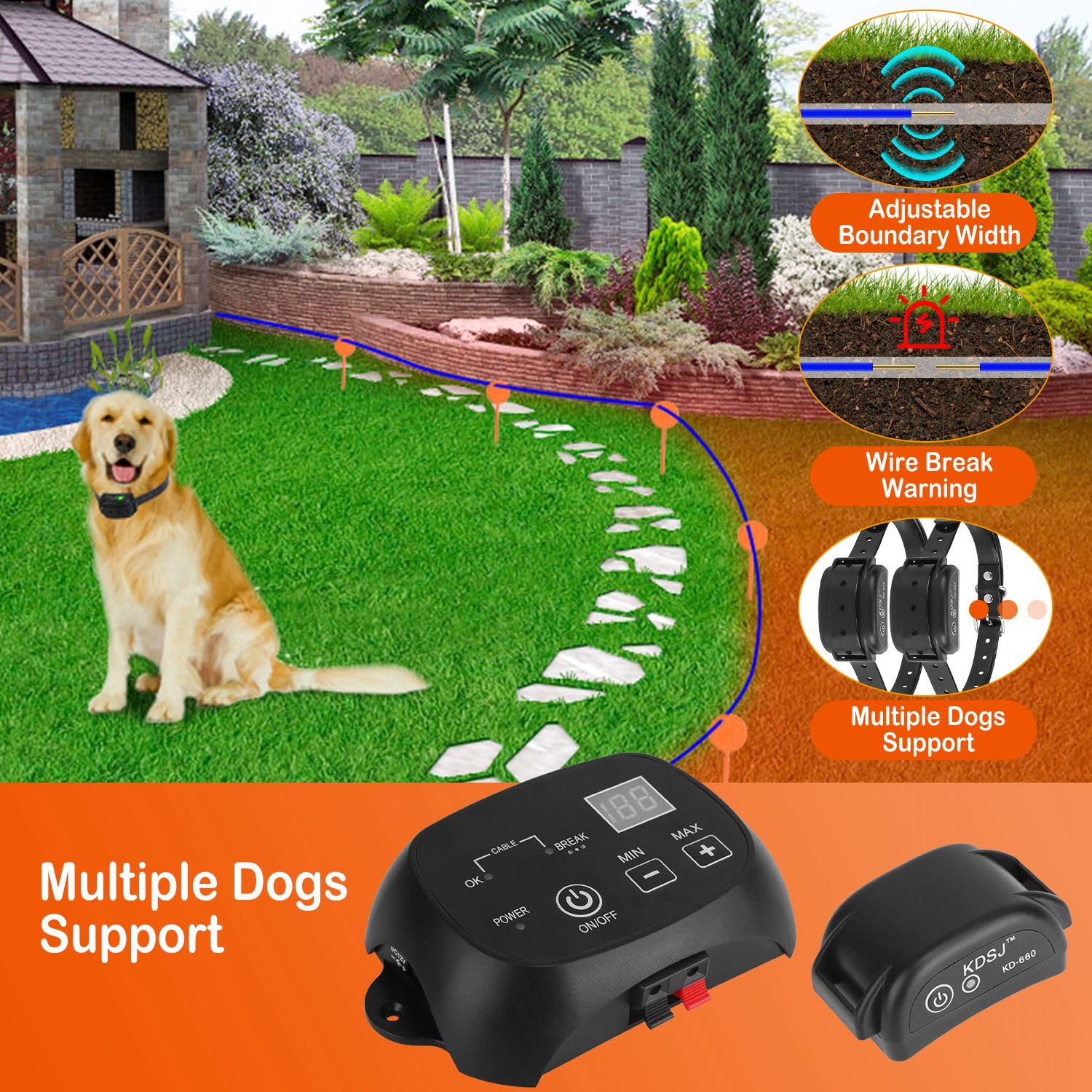 Teqhome Electric Fence For Dogs, Underground Electric Dog Fence System With 2 Rechargeable Waterproof Training Collar Receivers,