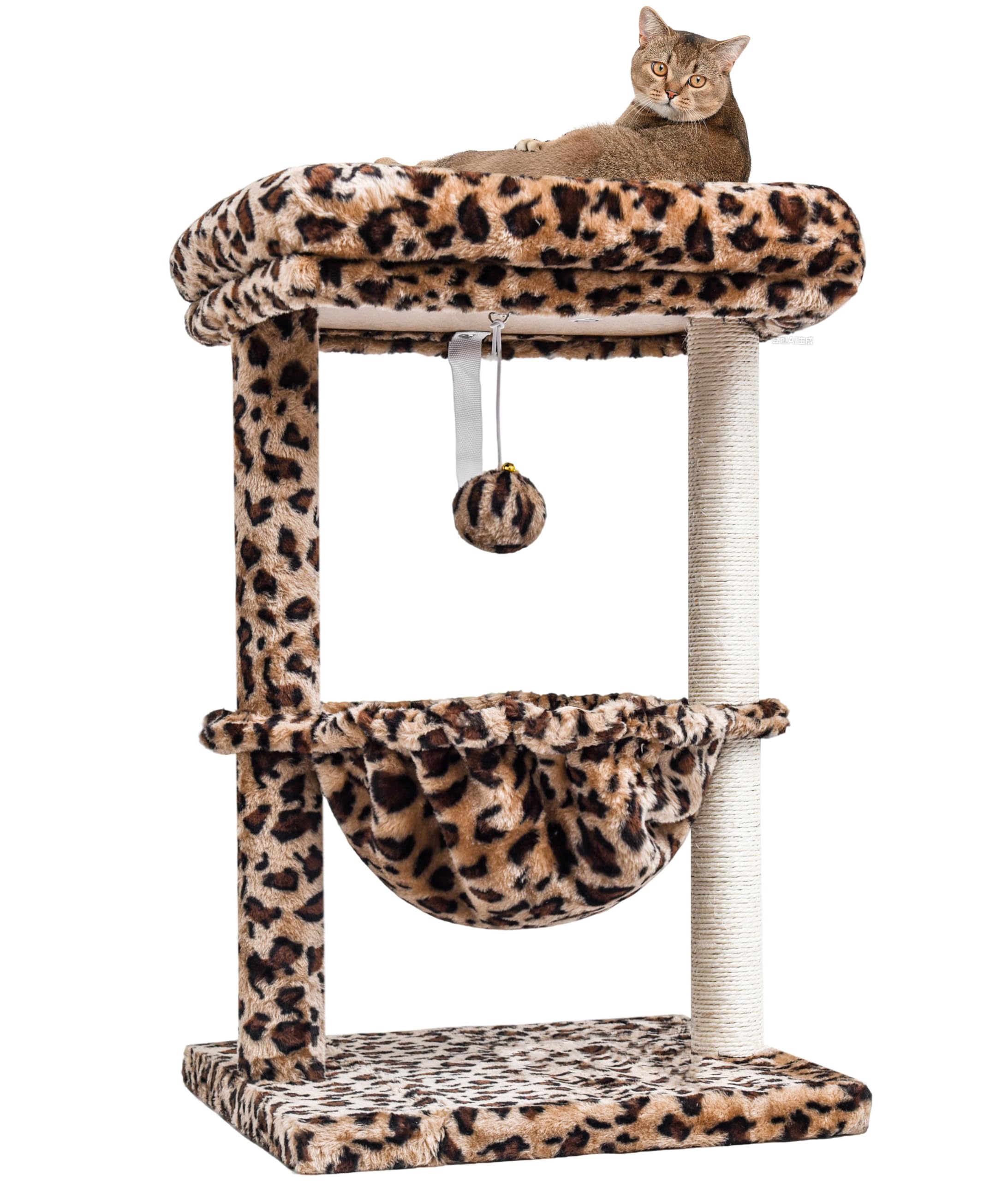 SYANDLVY Small Cat Tree for Indoor Cats, Unique Leopard Print Cat Tree Tower for Kitties, Condo Furniture with Hammock & Sisal S