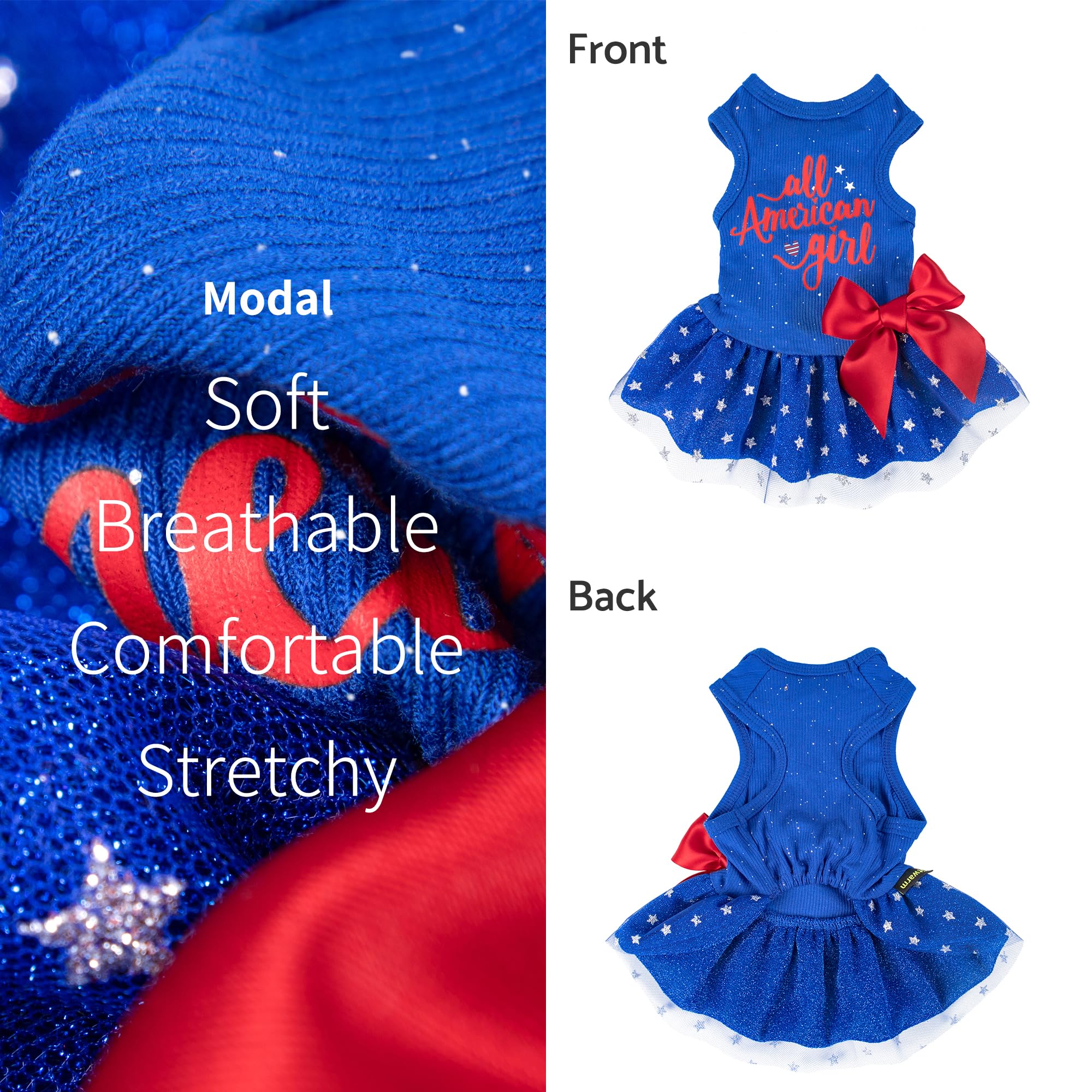 Fitwarm All American Girl Dog Dress, 4Th Of July Dog Clothes For Small Dogs Girl, Patriotic Dog Tulle Dress, Pet Outfit, Royal B